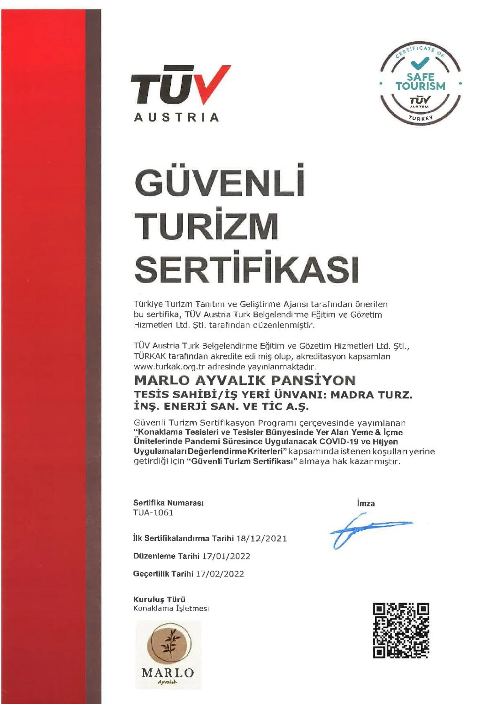 Logo/Certificate/Sign in Marlo Ayvalık 12 Plus Adult Only