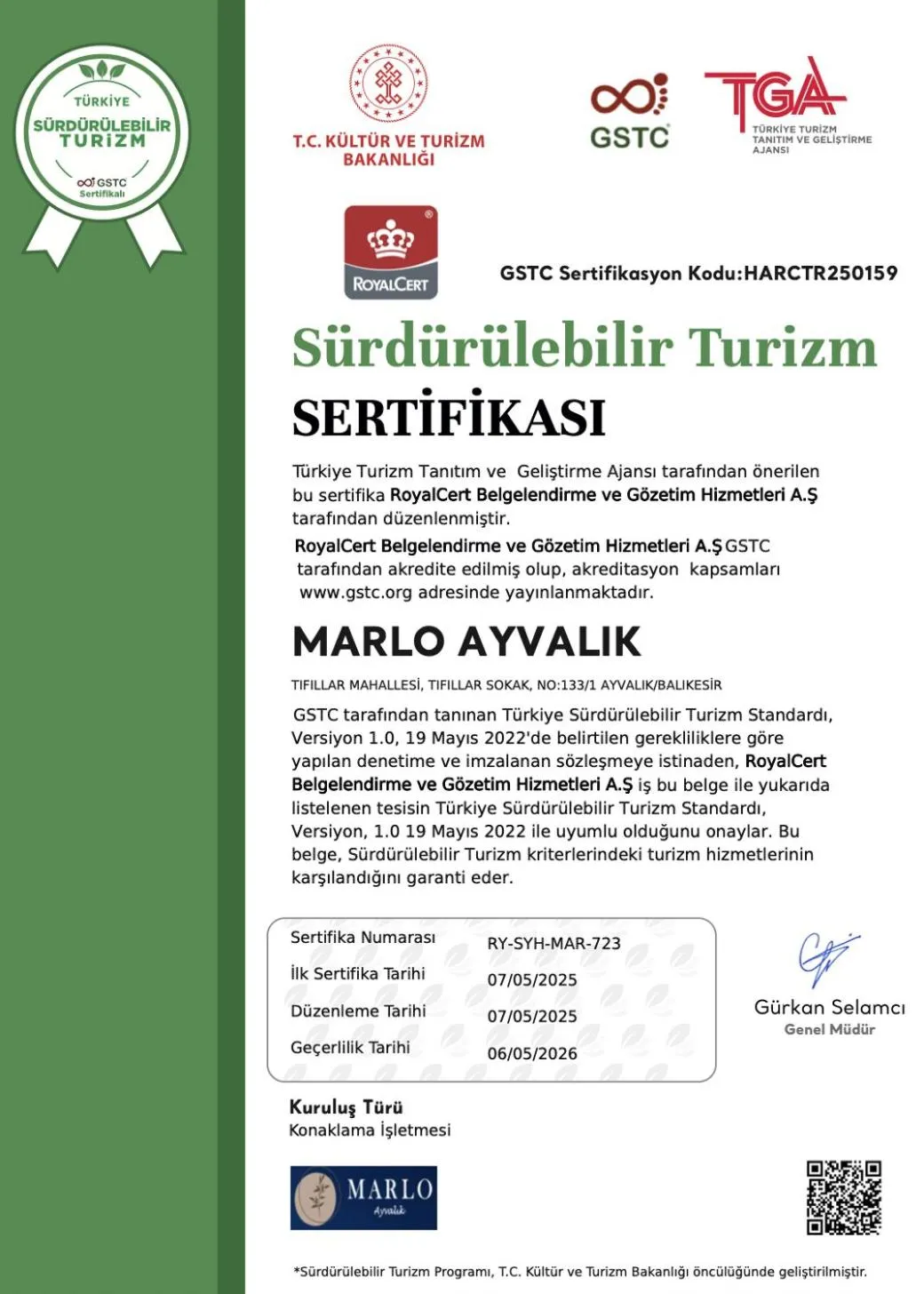 Certificate/Award in Marlo Ayvalık 12 Plus Adult Only