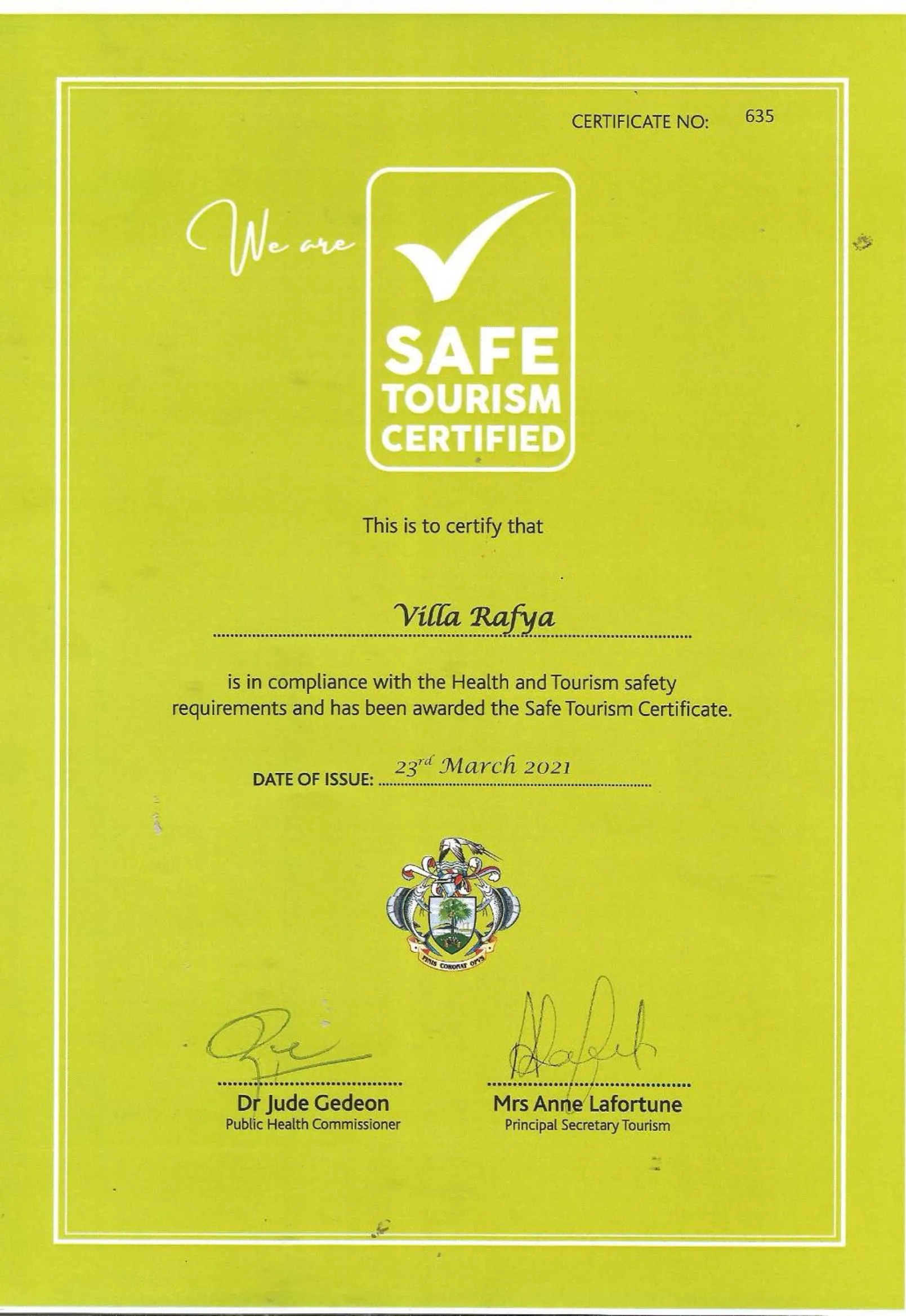 Logo/Certificate/Sign in Villa Rafia