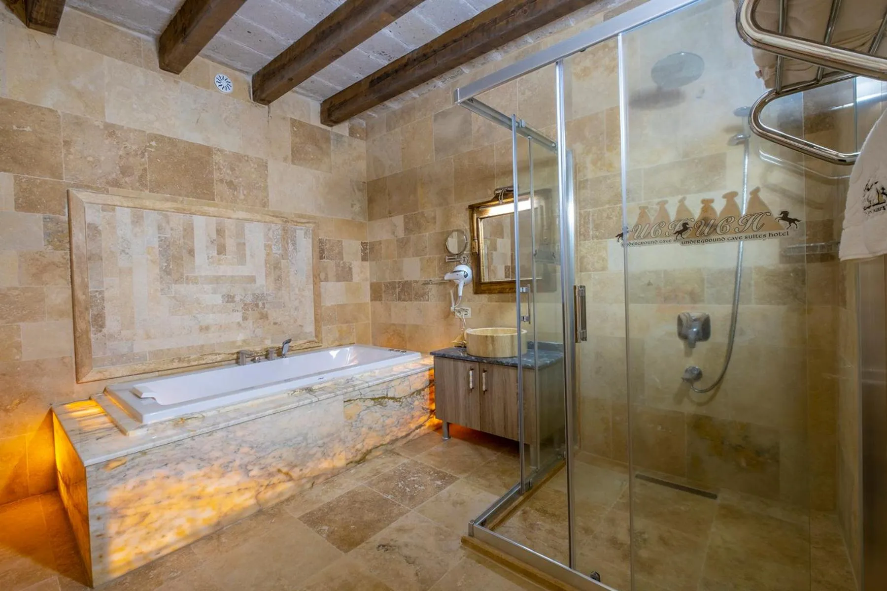 Shower in Underground Cave Suites Hotel