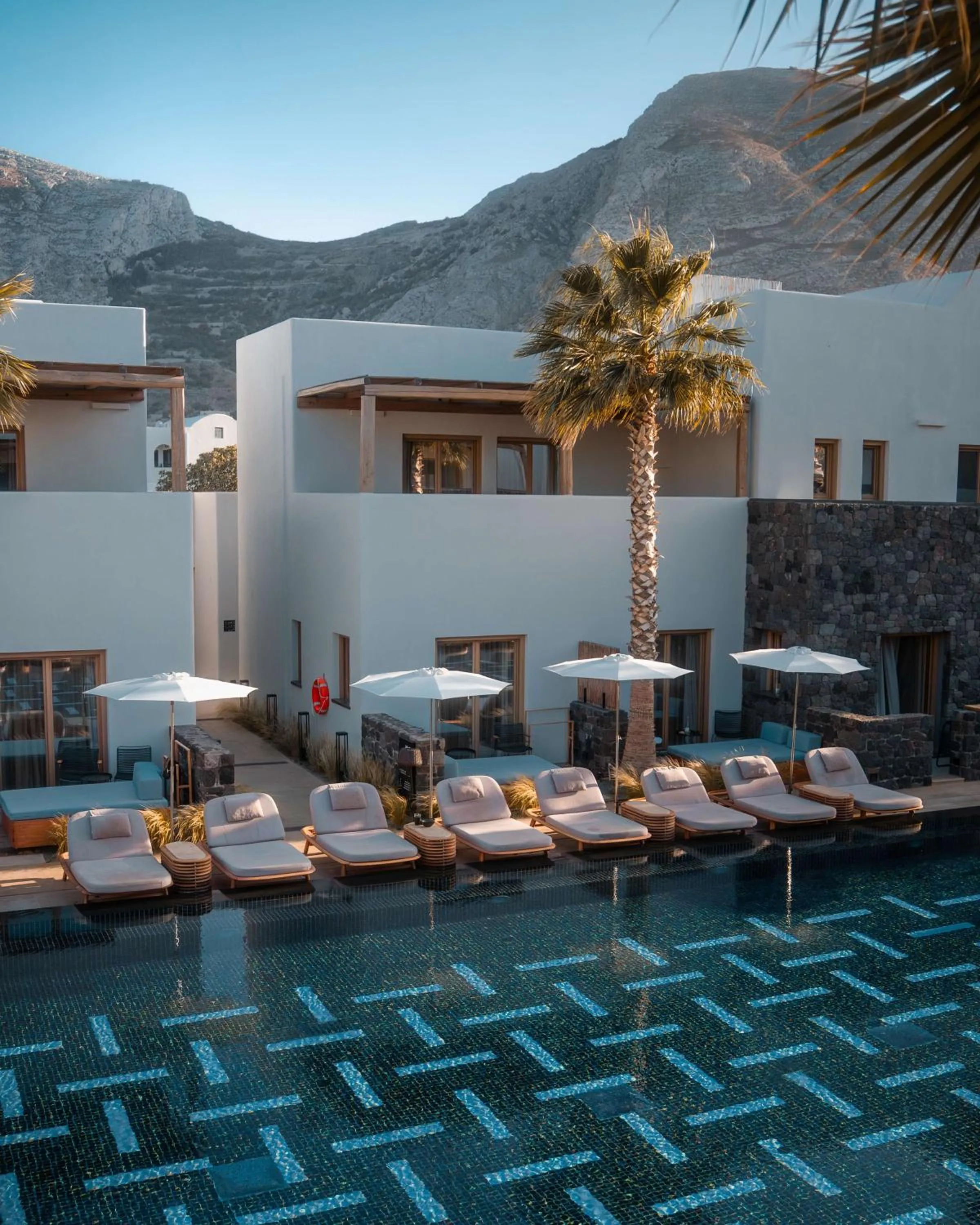 Pool view in Radisson Blu Zaffron Resort, Santorini