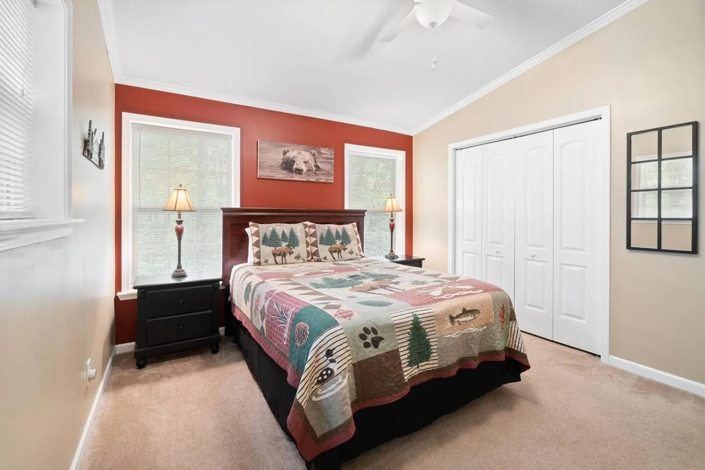 Bed in Blue Ridge Bungalow with Hot Tub