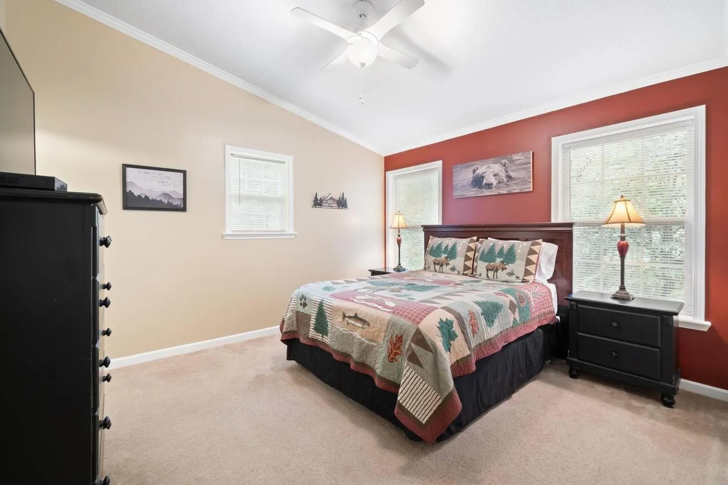 Bed in Blue Ridge Bungalow with Hot Tub