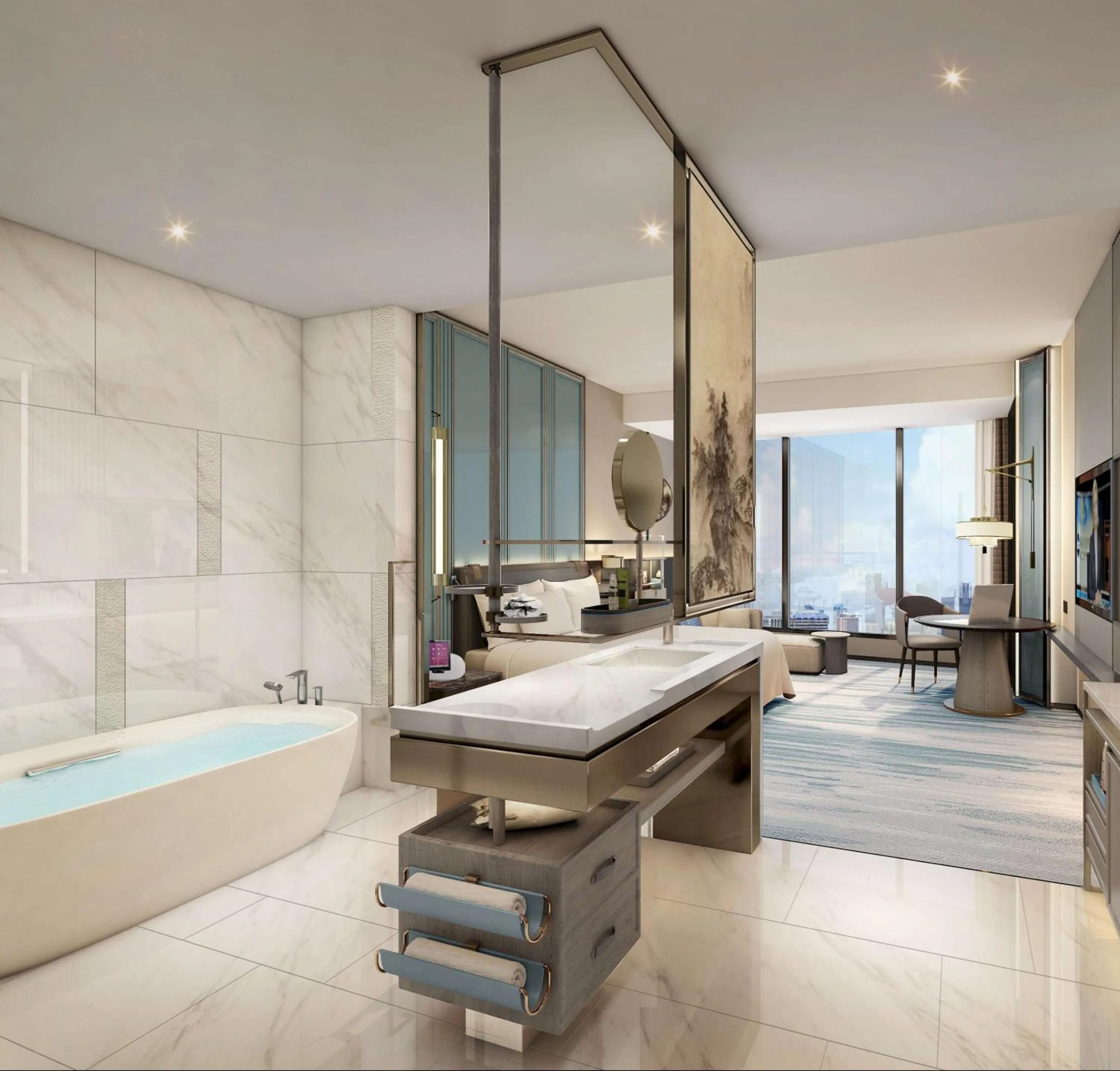 Bathroom, Bed in Hilton Changsha Riverside