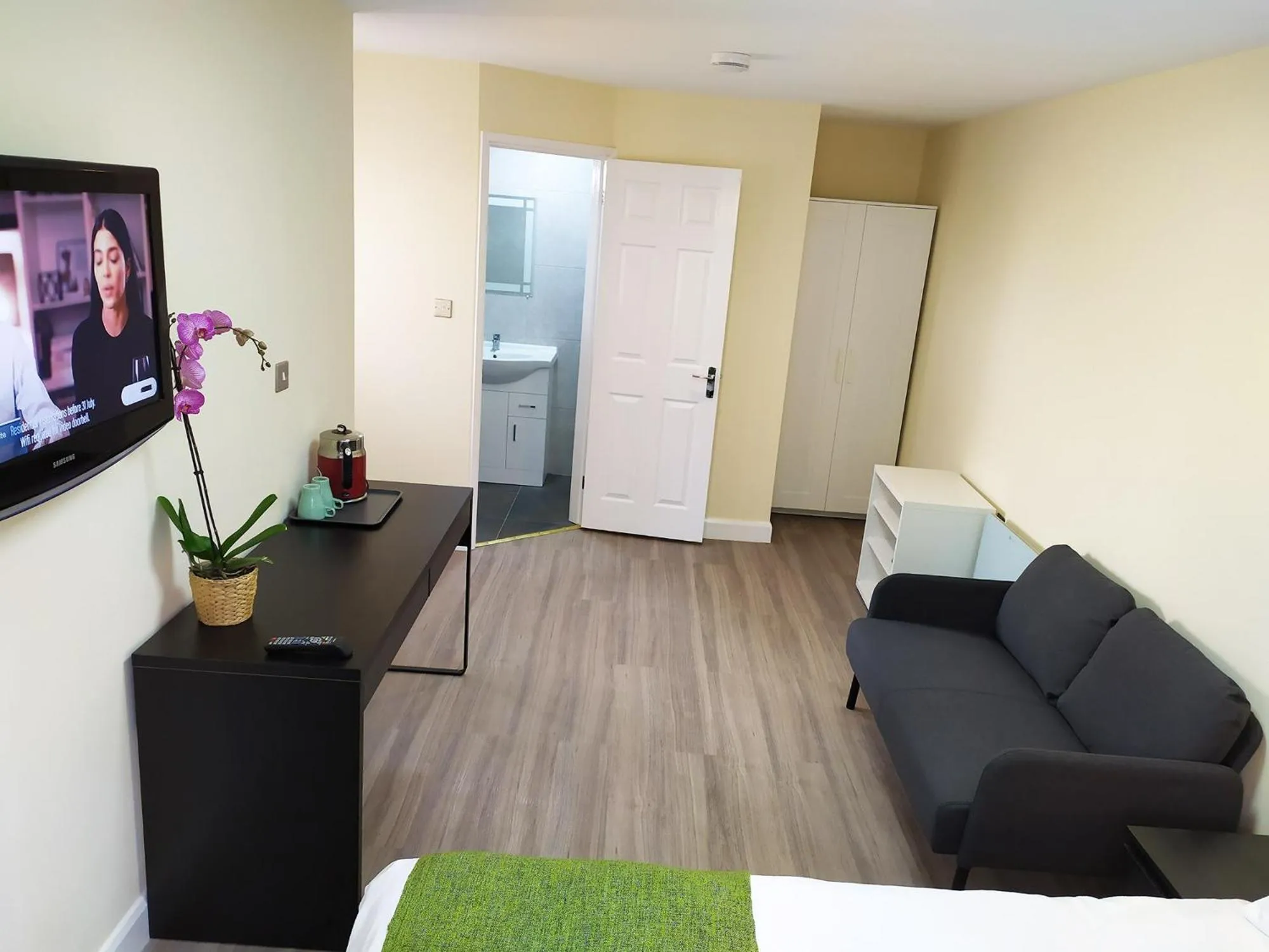 Seating area, Bed in The Yew Studio - Self contained one bed studio flat with parking