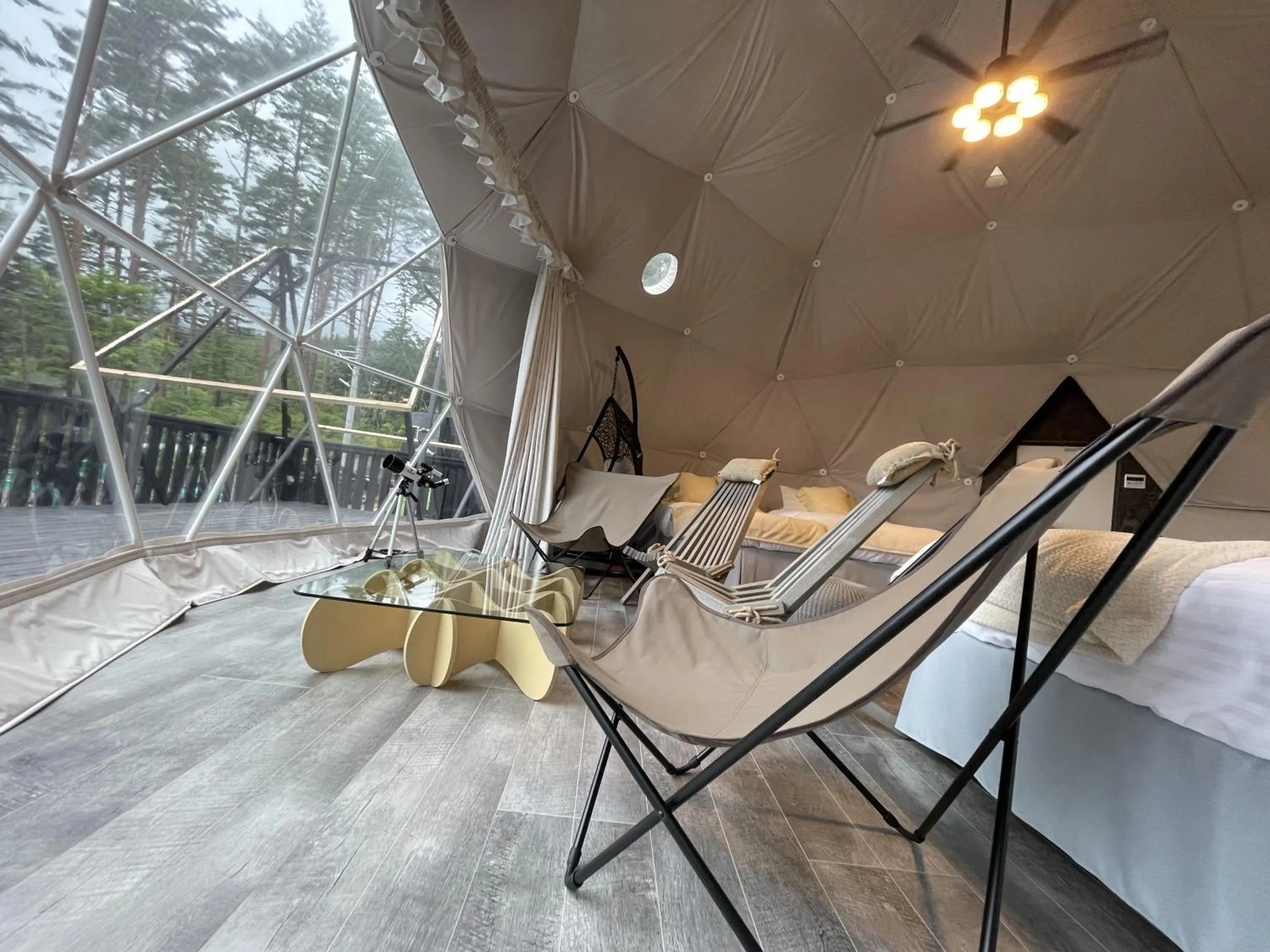 Seating area in TOCORO. Mt.Fuji CAMP&GLAMPING