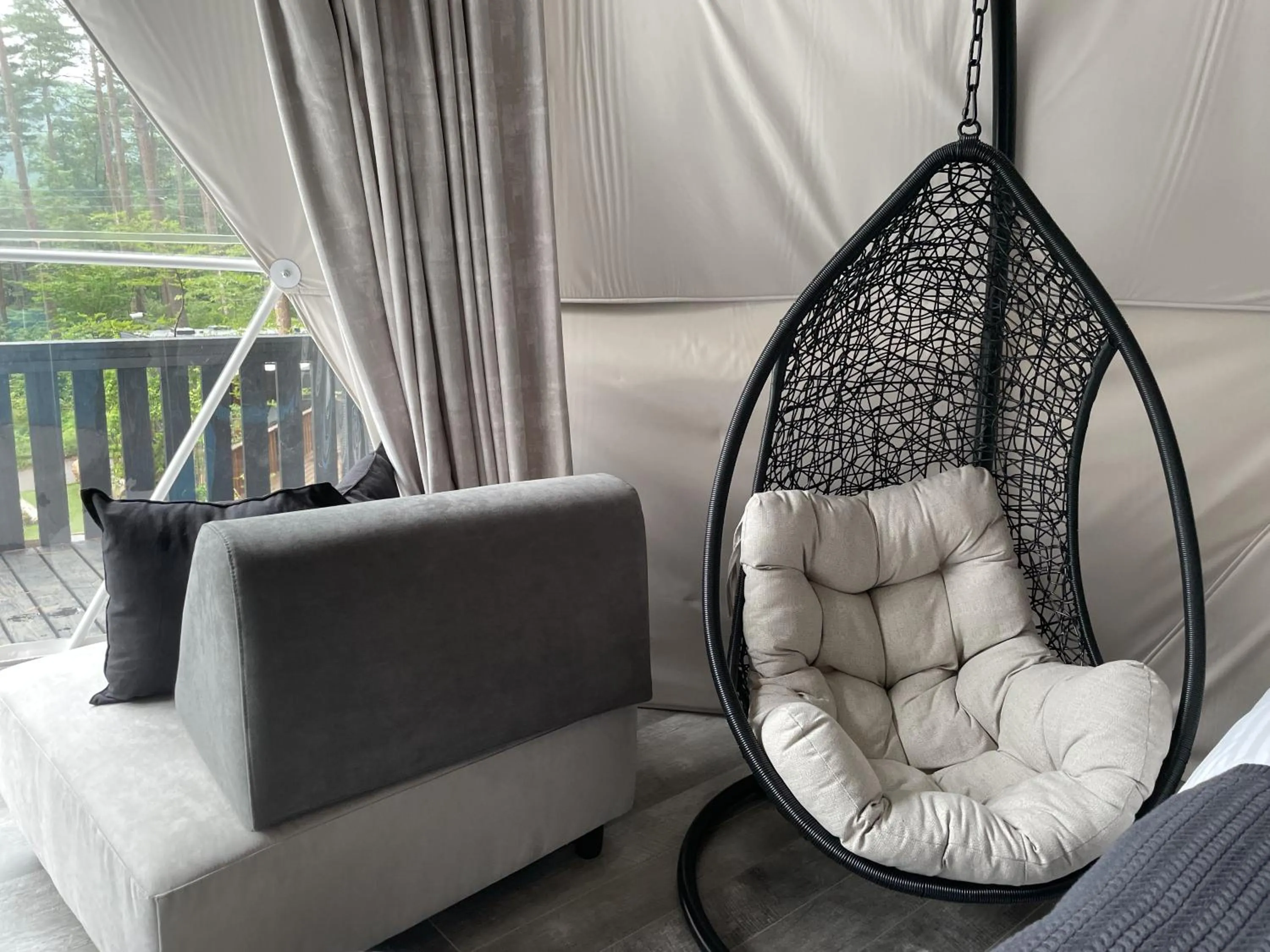 Seating area in TOCORO. Mt.Fuji CAMP&GLAMPING