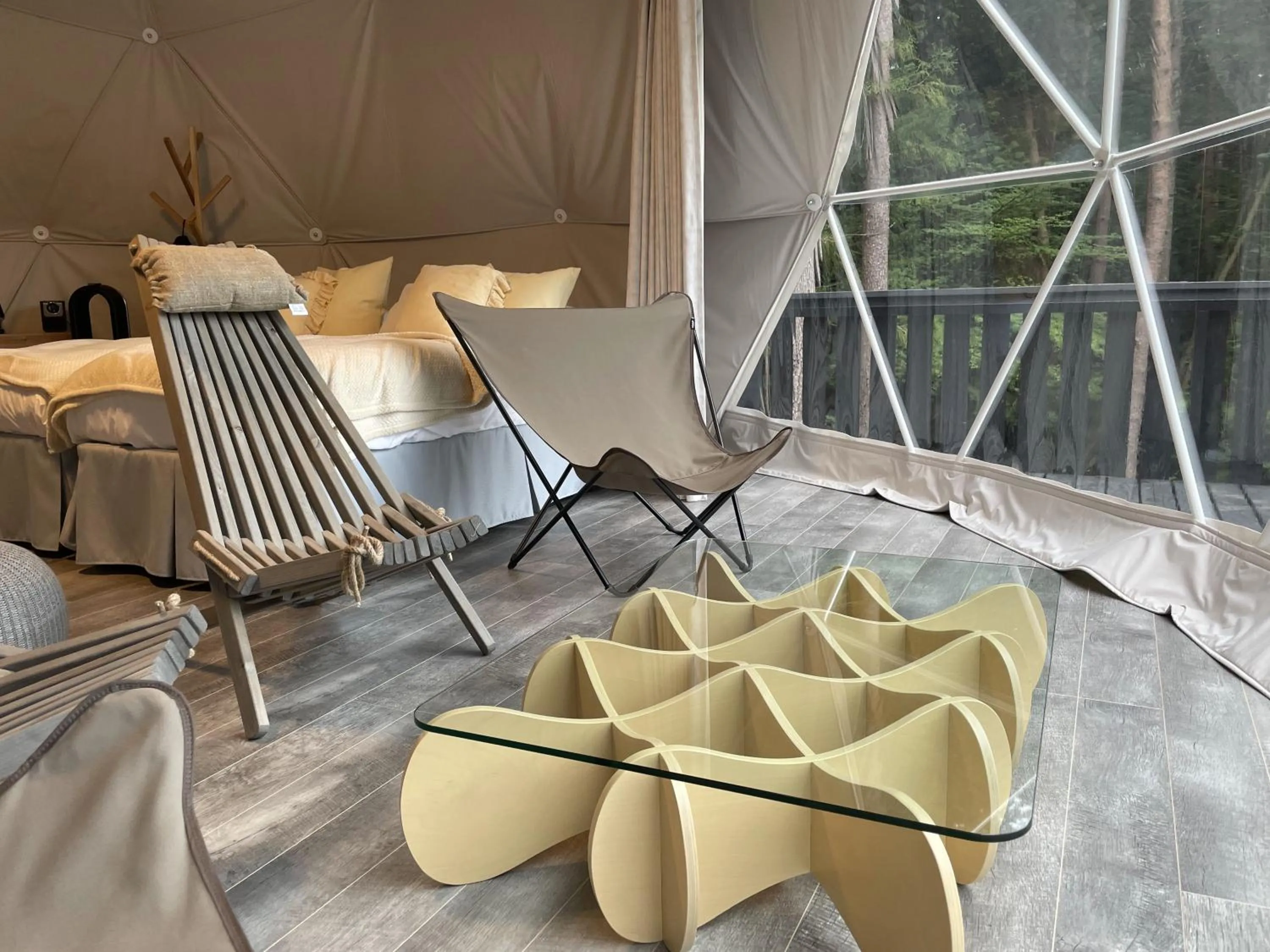 Seating area in TOCORO. Mt.Fuji CAMP&GLAMPING
