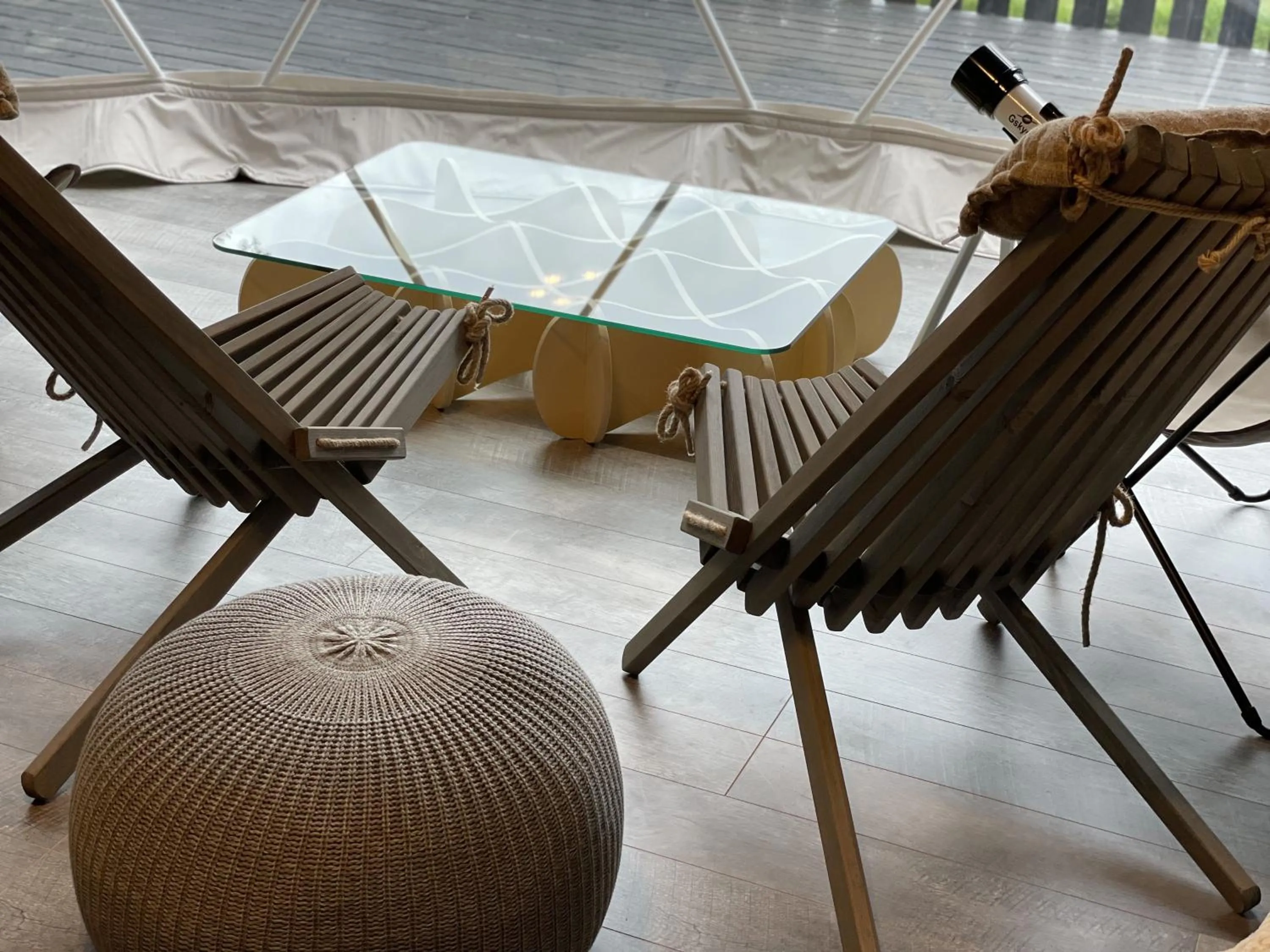 Seating area in TOCORO. Mt.Fuji CAMP&GLAMPING