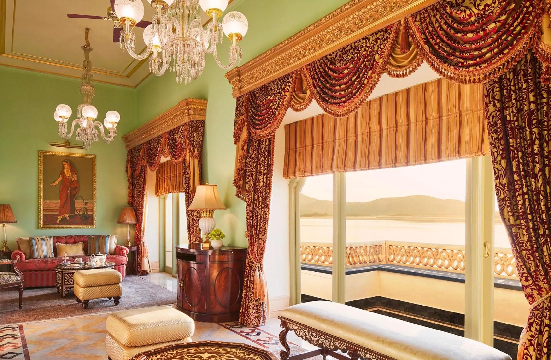 Living room, Bed in Taj Lake Palace Udaipur