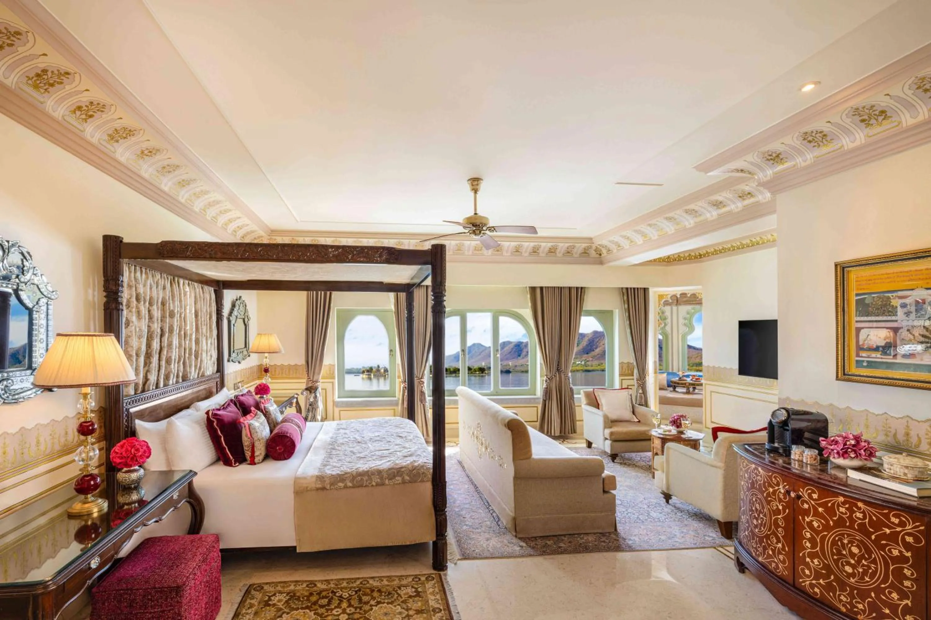 Photo of the whole room, Bed in Taj Lake Palace Udaipur