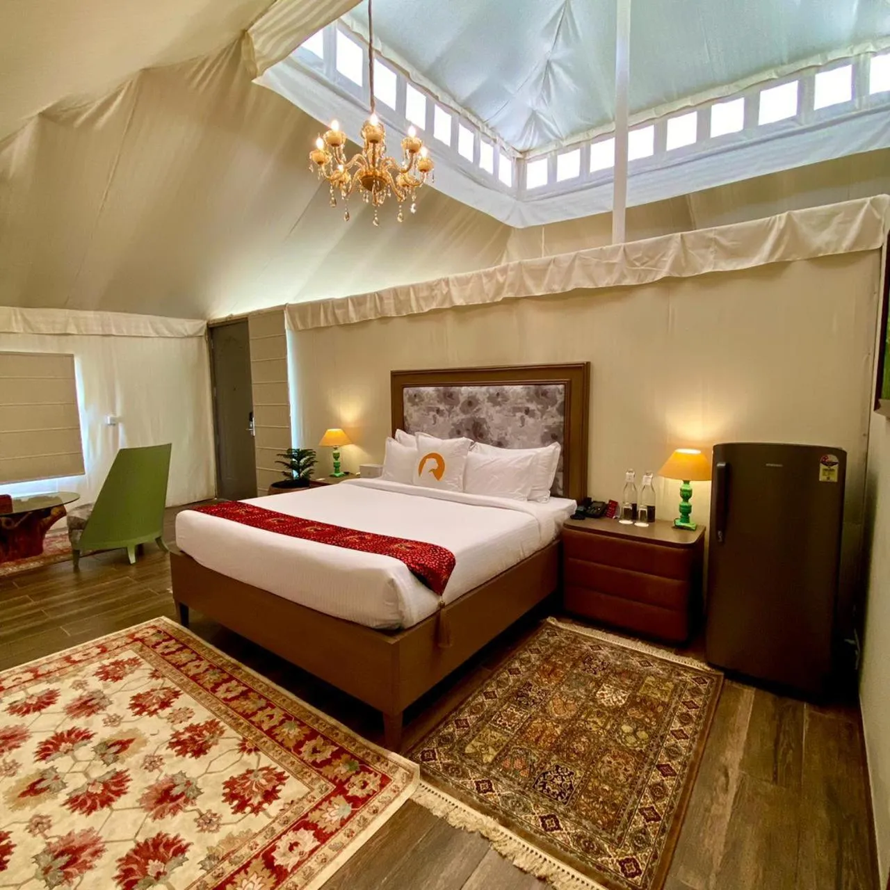 Bed in WelcomHeritage Cheetahgarh Resort & Spa