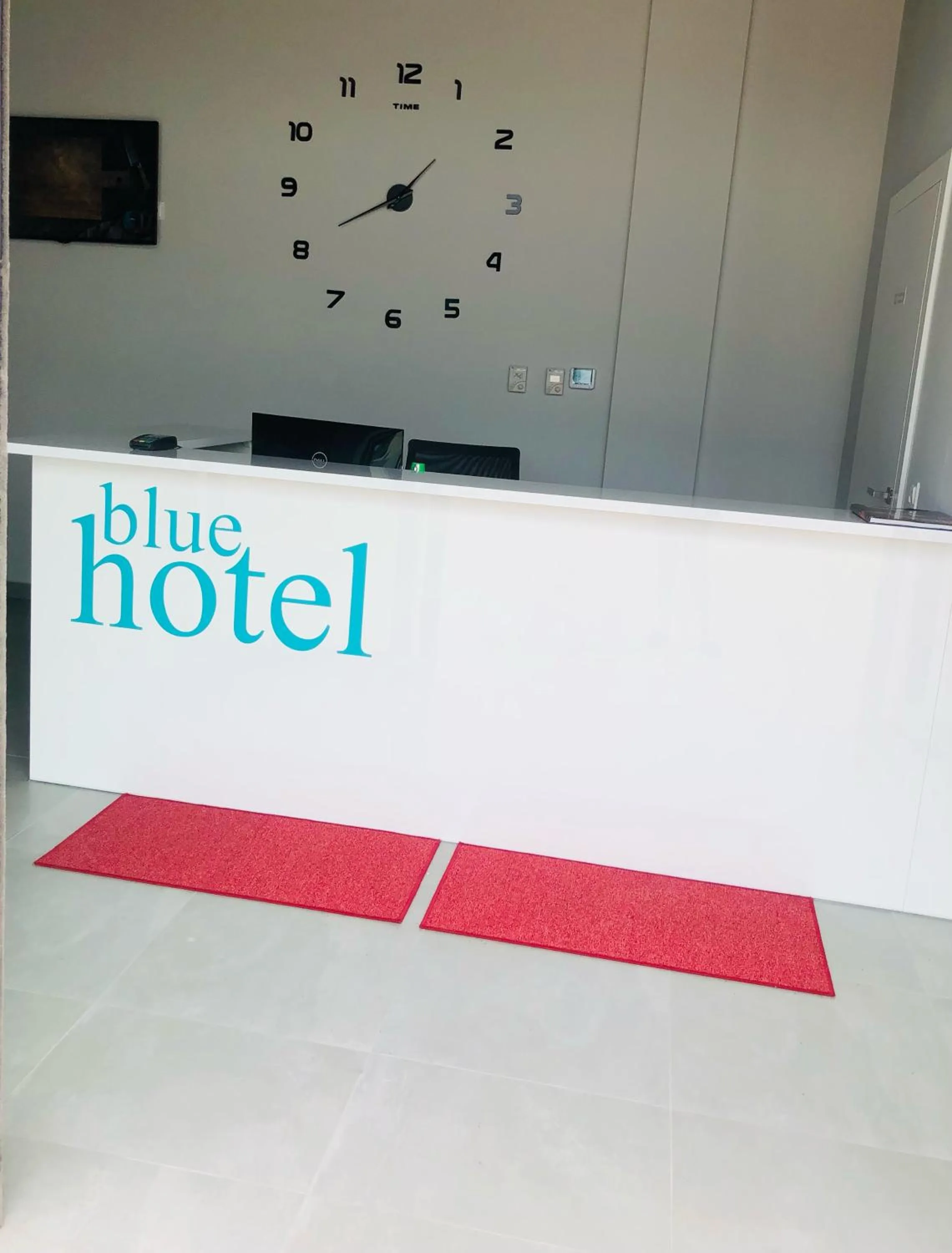 Lobby or reception in blue hotel