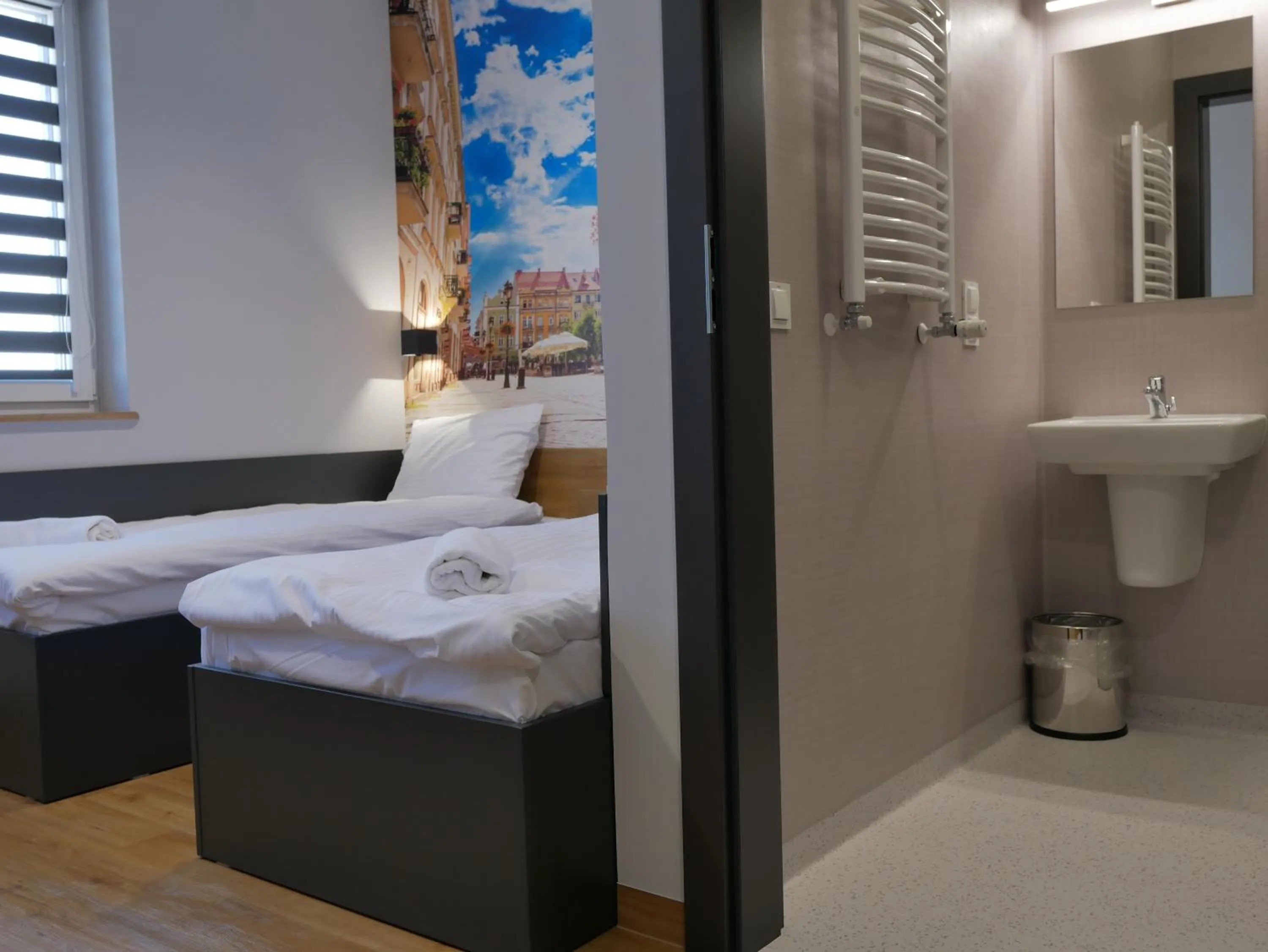 Toilet, Bed in blue hotel