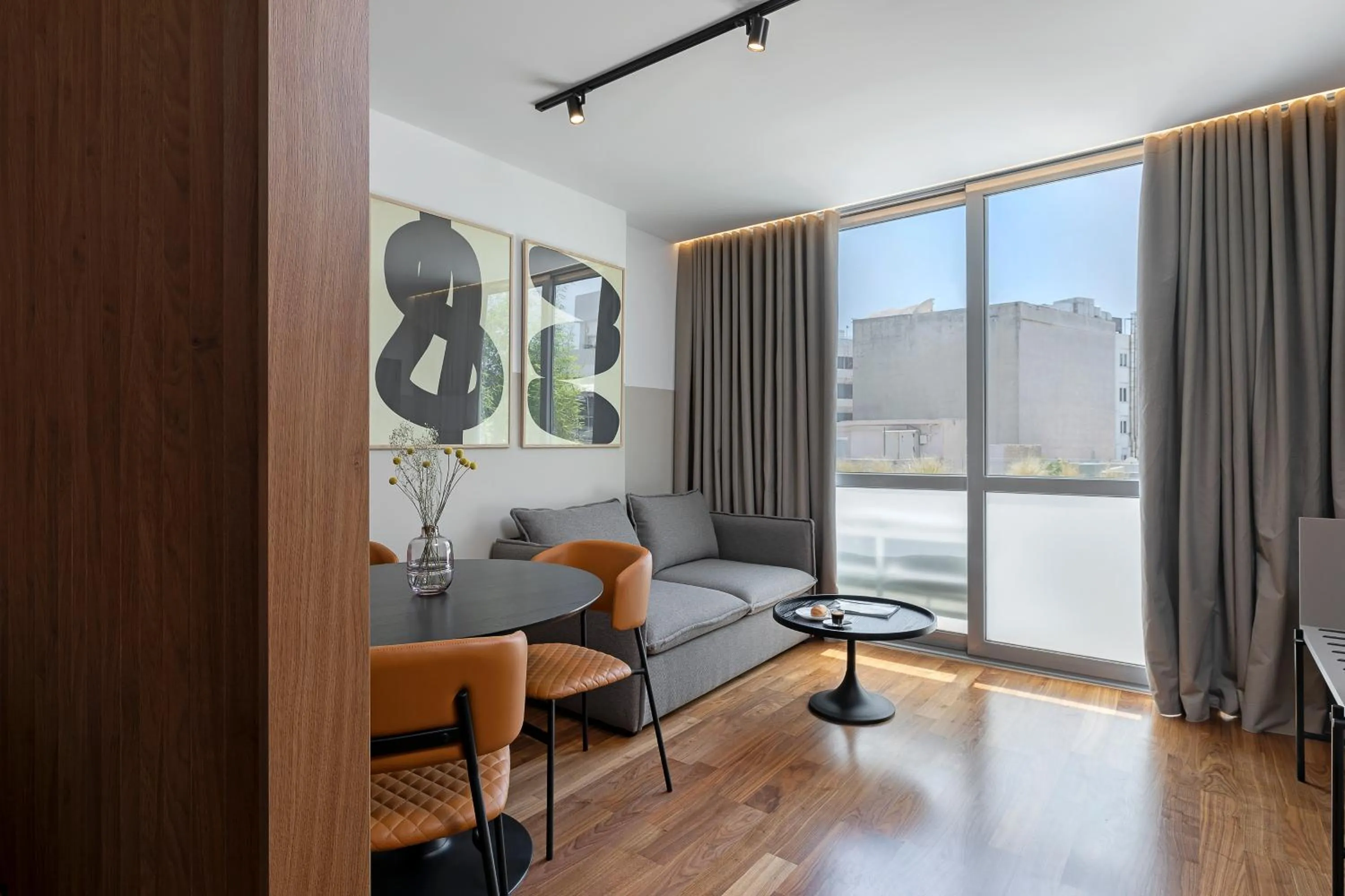 Living room in The Athenians Art Apartments