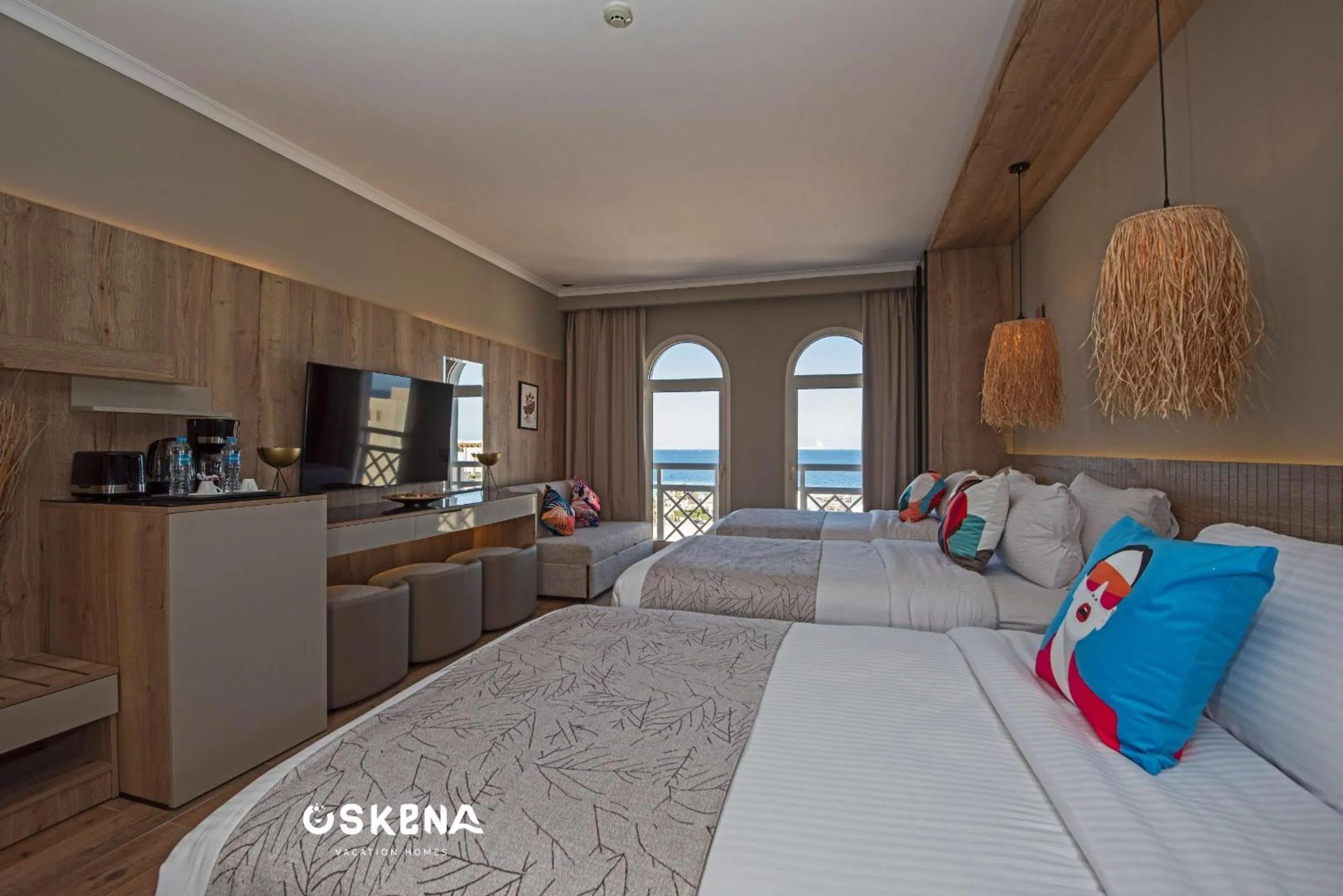 Kitchen or kitchenette, Bed in OSKENA Azzurra Sahl Hasheesh Hurghada