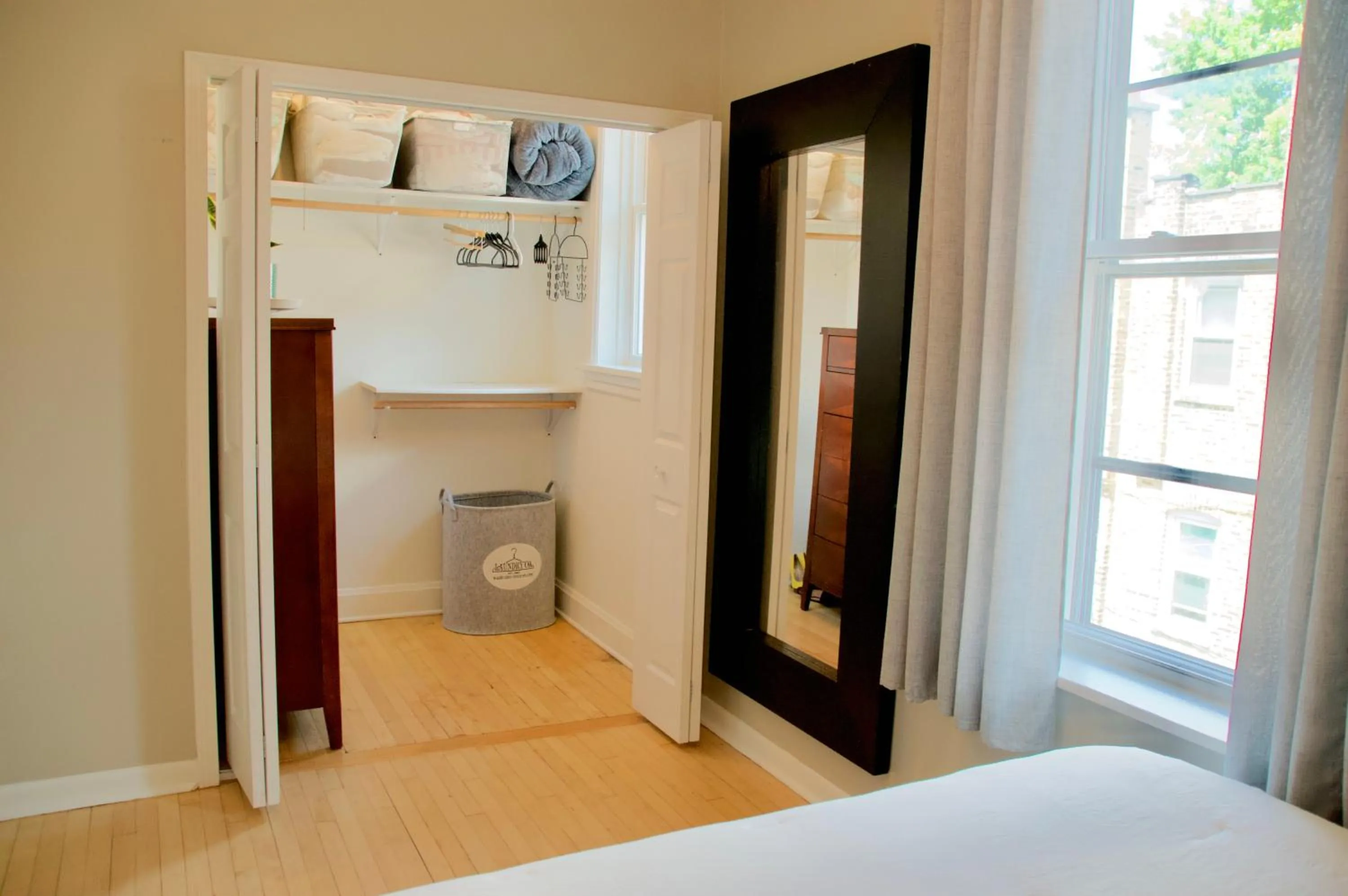wardrobe, Bed in Sunny, Spacious, 3BR 1BA Davlin INN Chicago