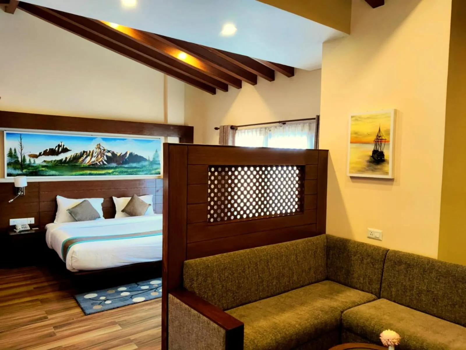 Living room, Bed in Himalaya Drishya Resort