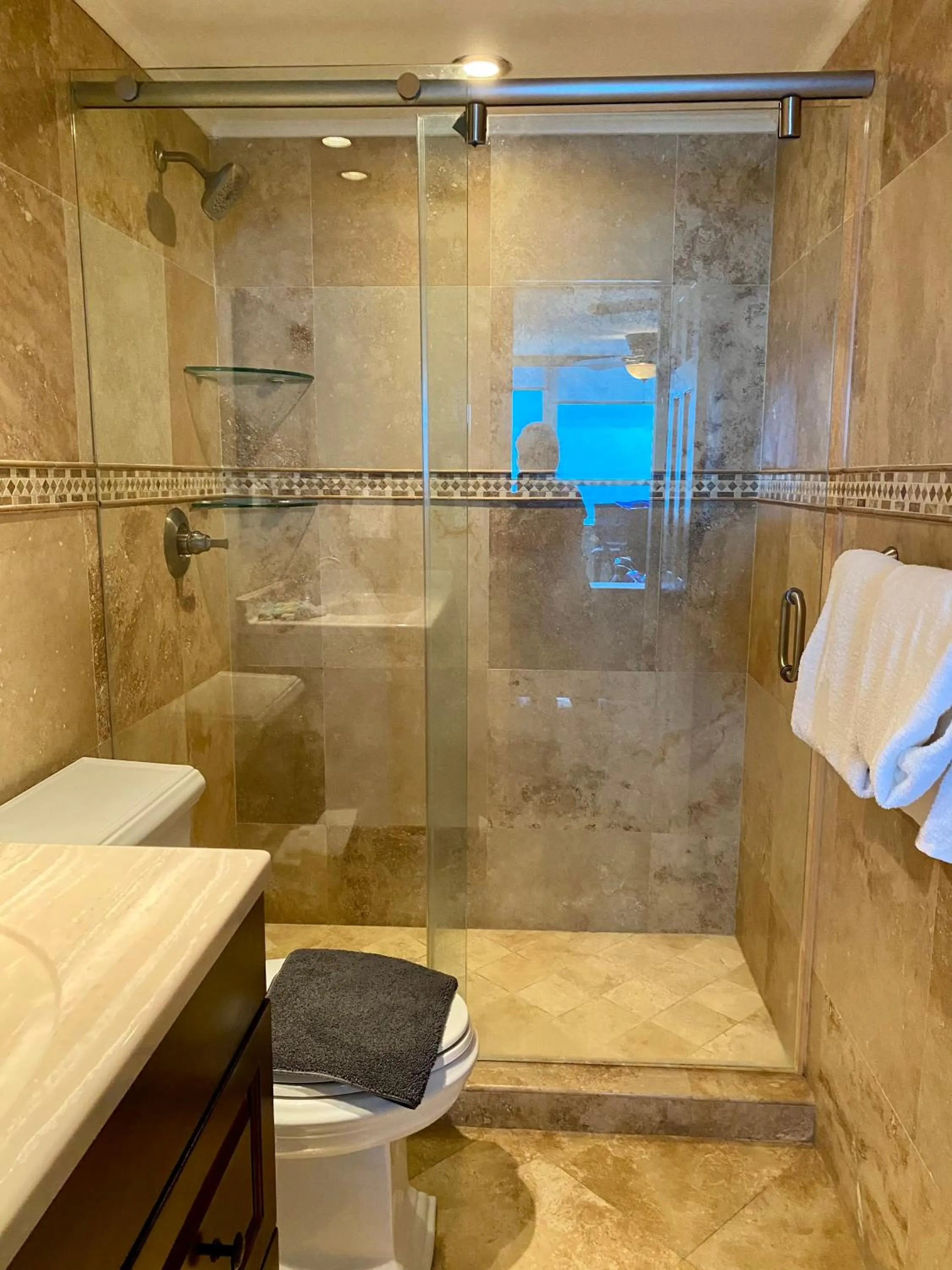 Shower in Castle Beach Resort Condo - Panoramic Large Penthouse or Deluxe 1 BR Direct Ocean View and beach access- Updated-Free parking-