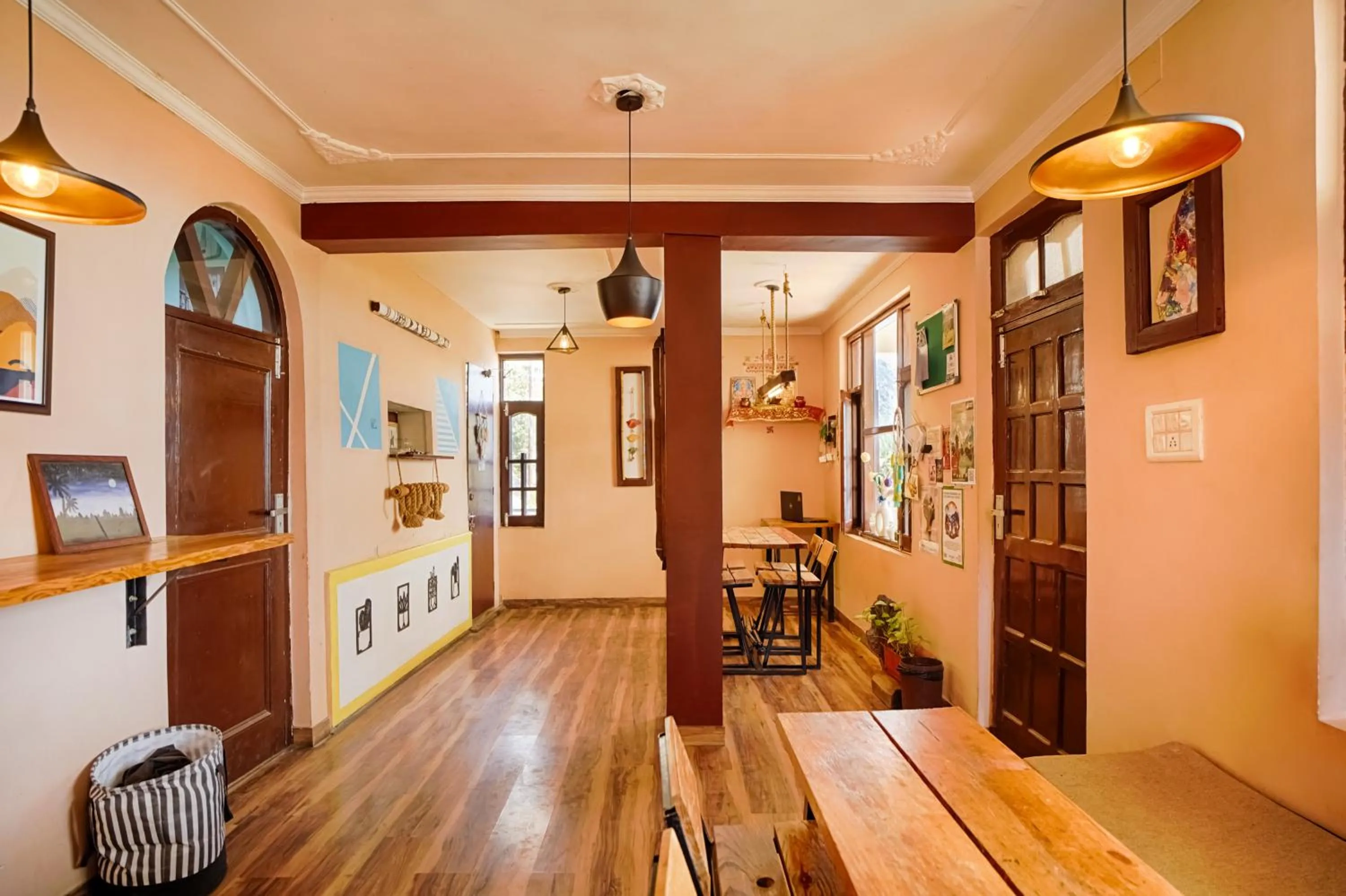 Seating area in Young Monk Hostel Dharamkot