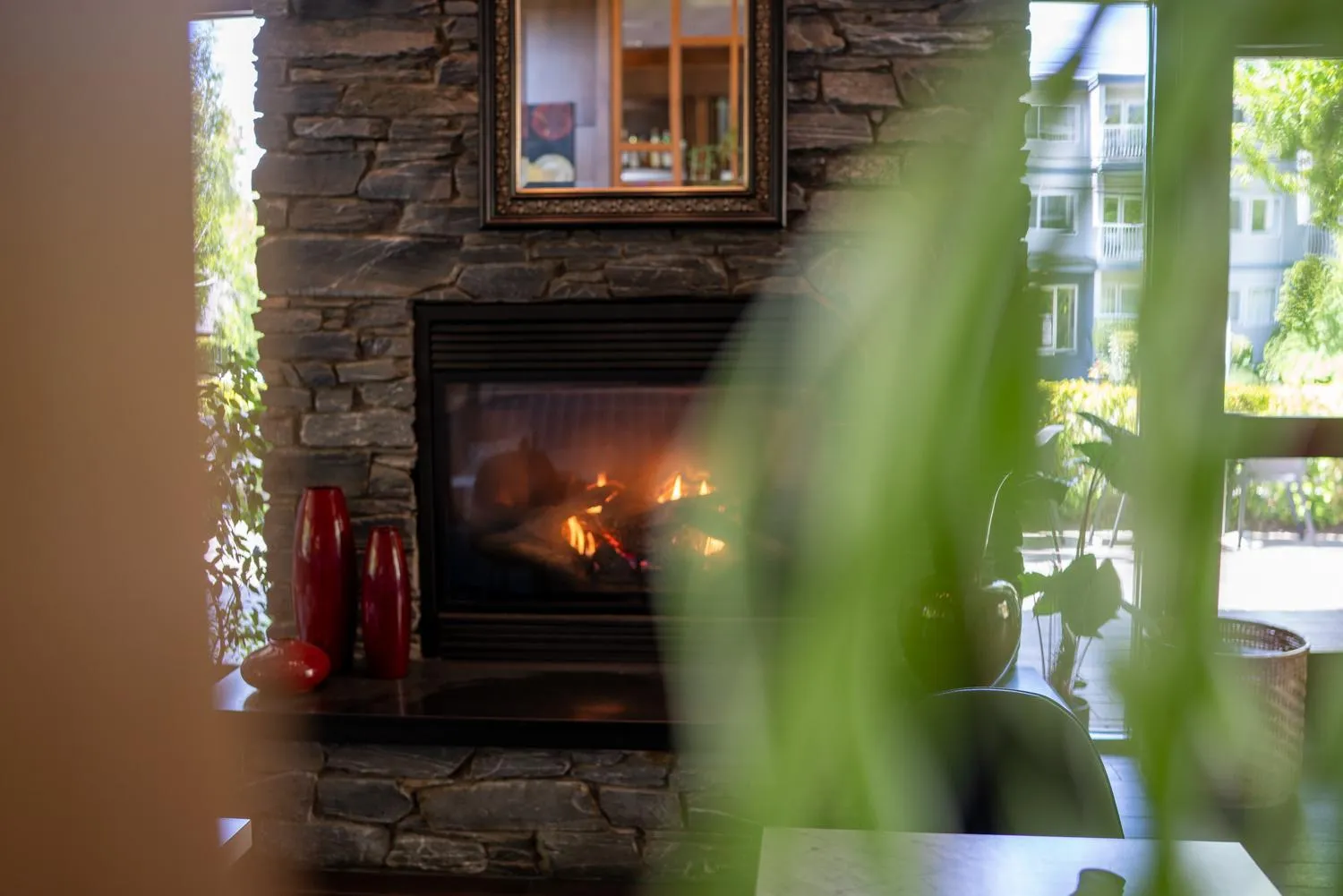 fireplace in Oswego Hotel