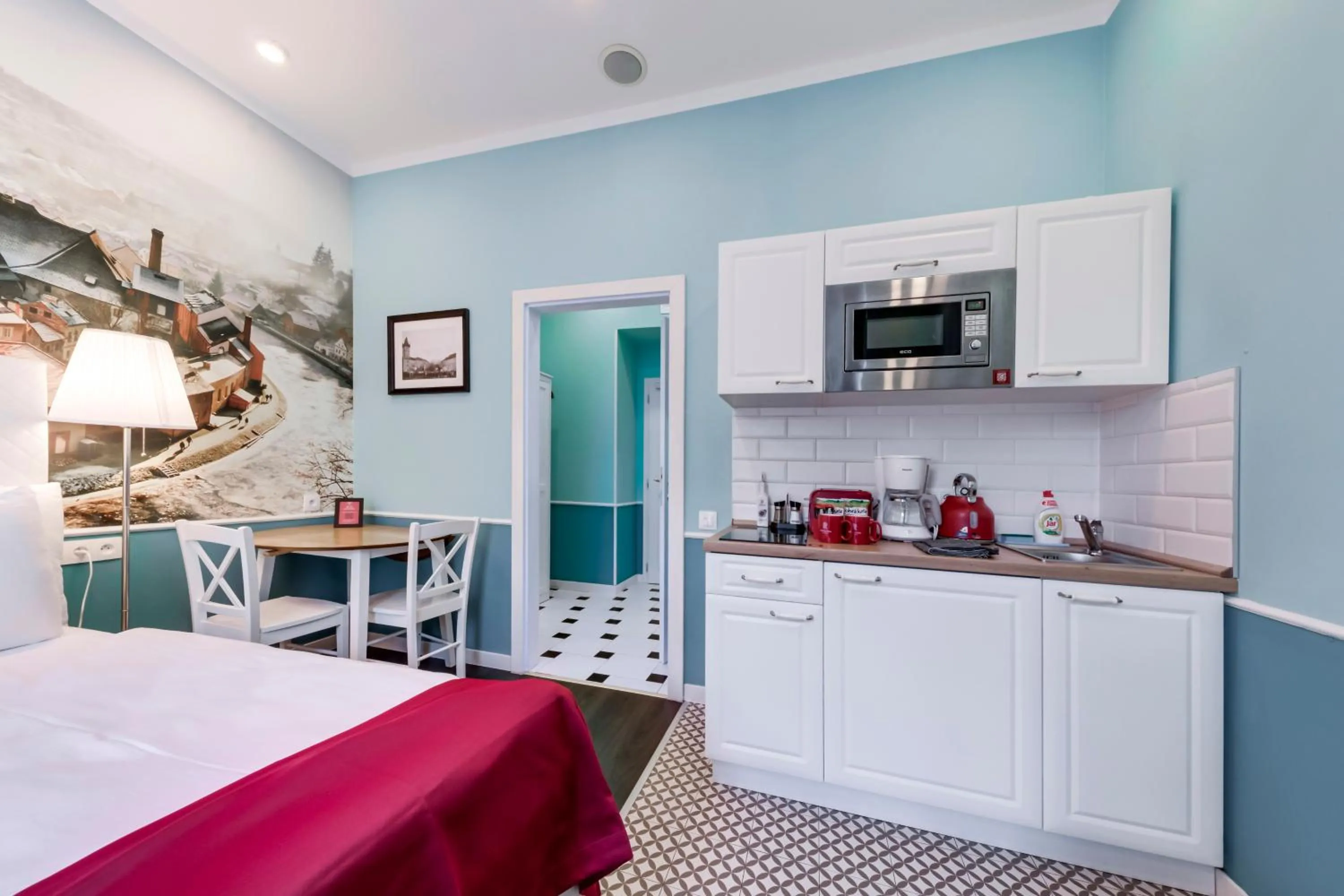 Dining area, Bed in Revelton Studios Prague