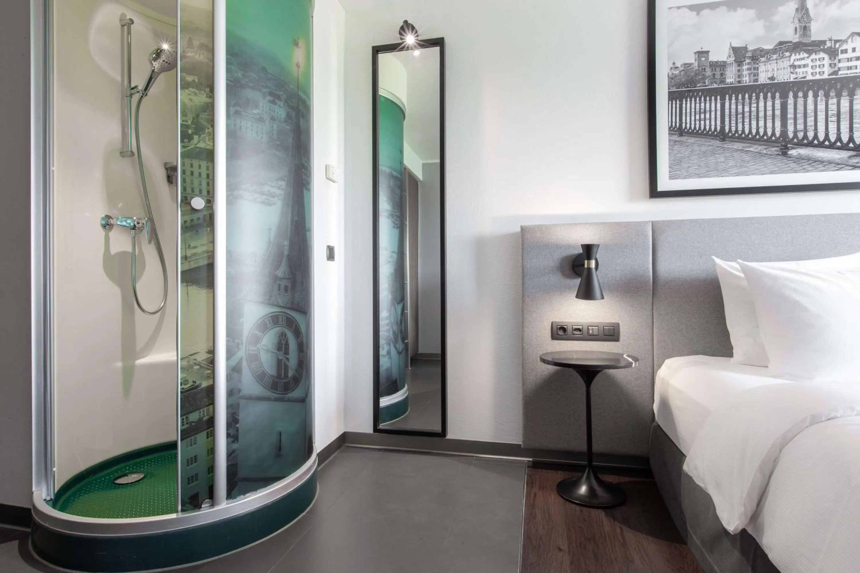 Shower, Bed in Radisson Hotel Zurich Airport