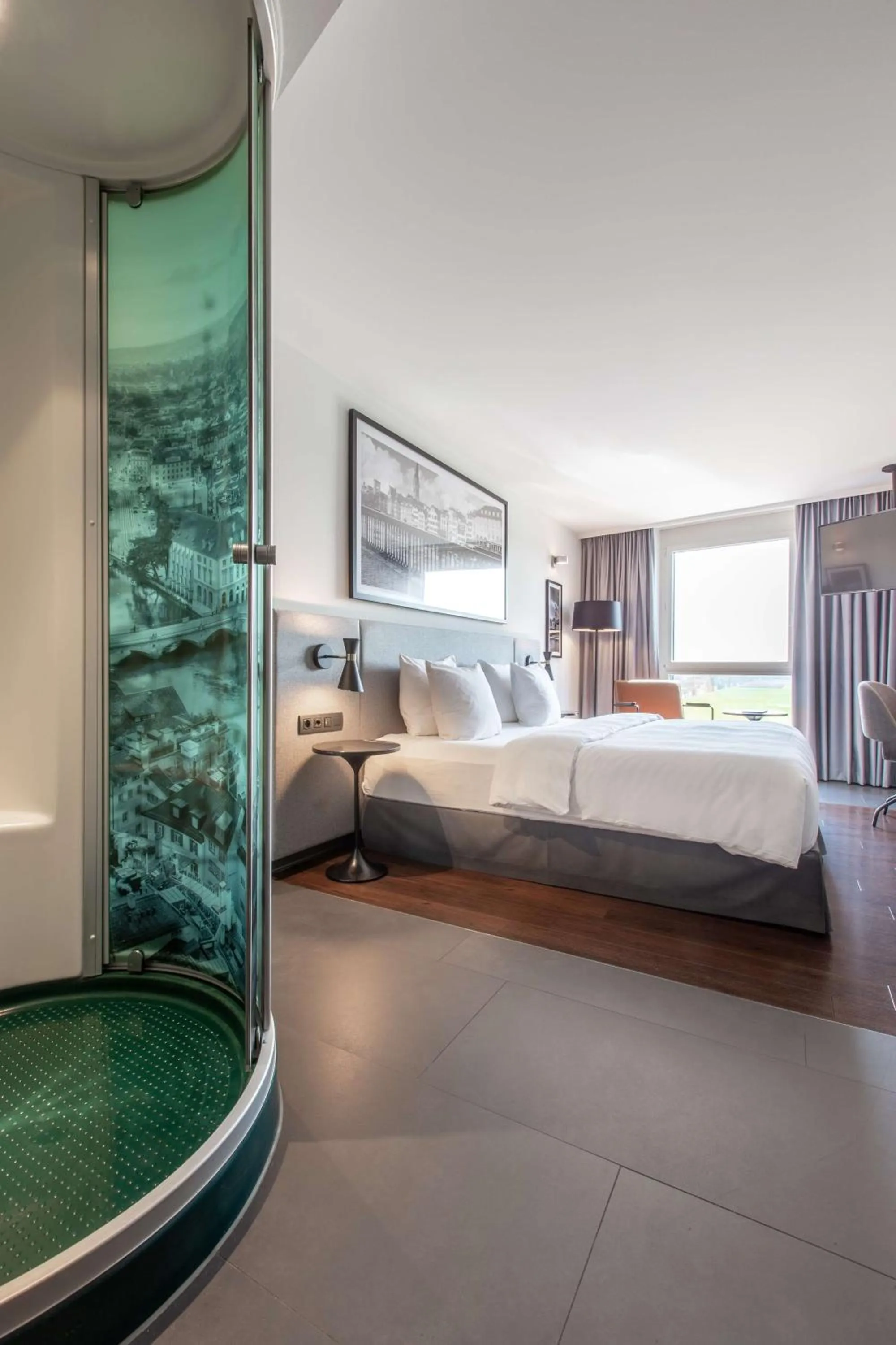 Shower, Bed in Radisson Hotel Zurich Airport