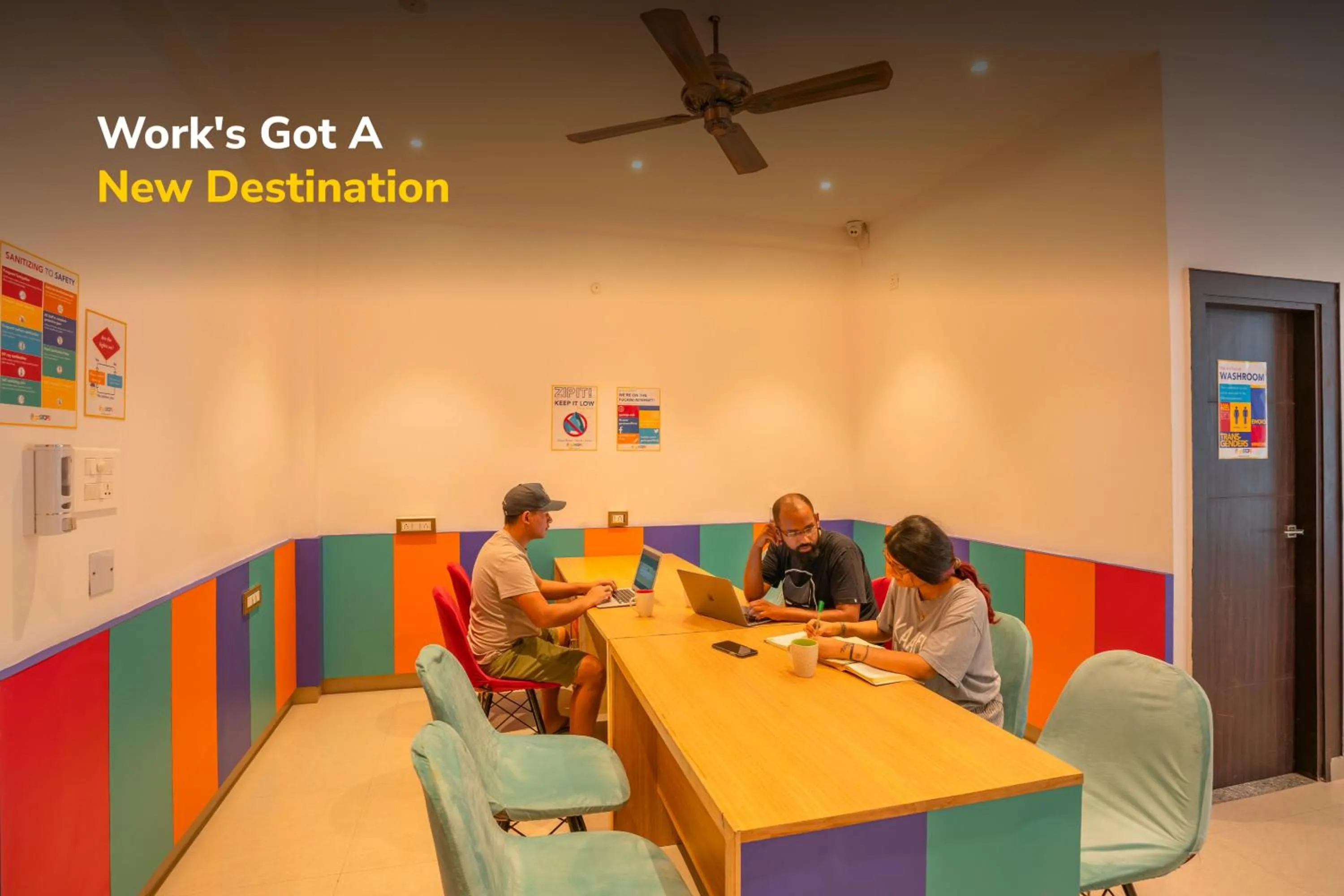 Seating area in goSTOPS Rishikesh, Lakshman Jhula