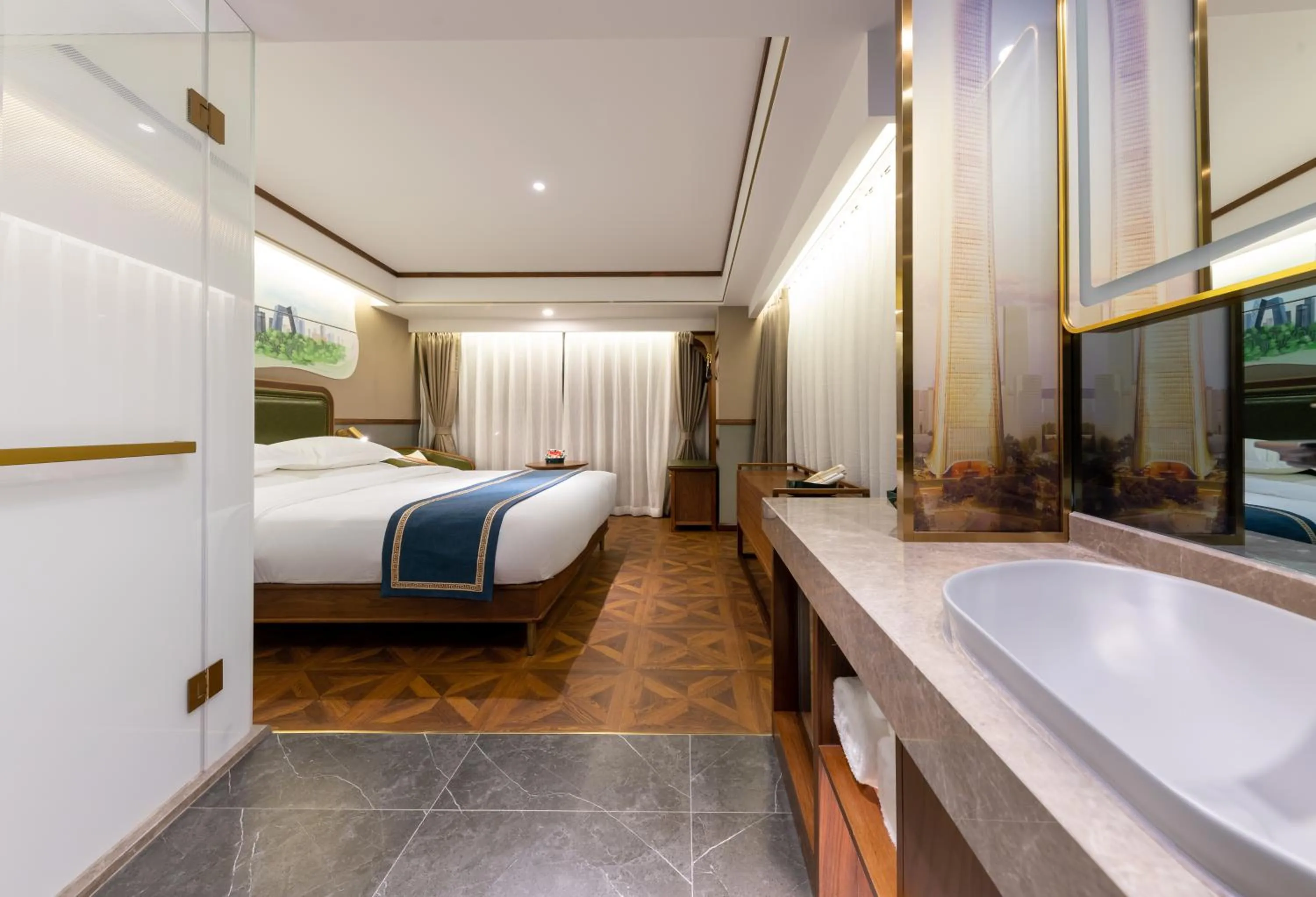 Photo of the whole room, Bed in Nost algia S Hotel Beijing Guomao CBD 时光漫步S酒店 北京大望路地铁站店 Free fresh ground coffee,Free laundry service