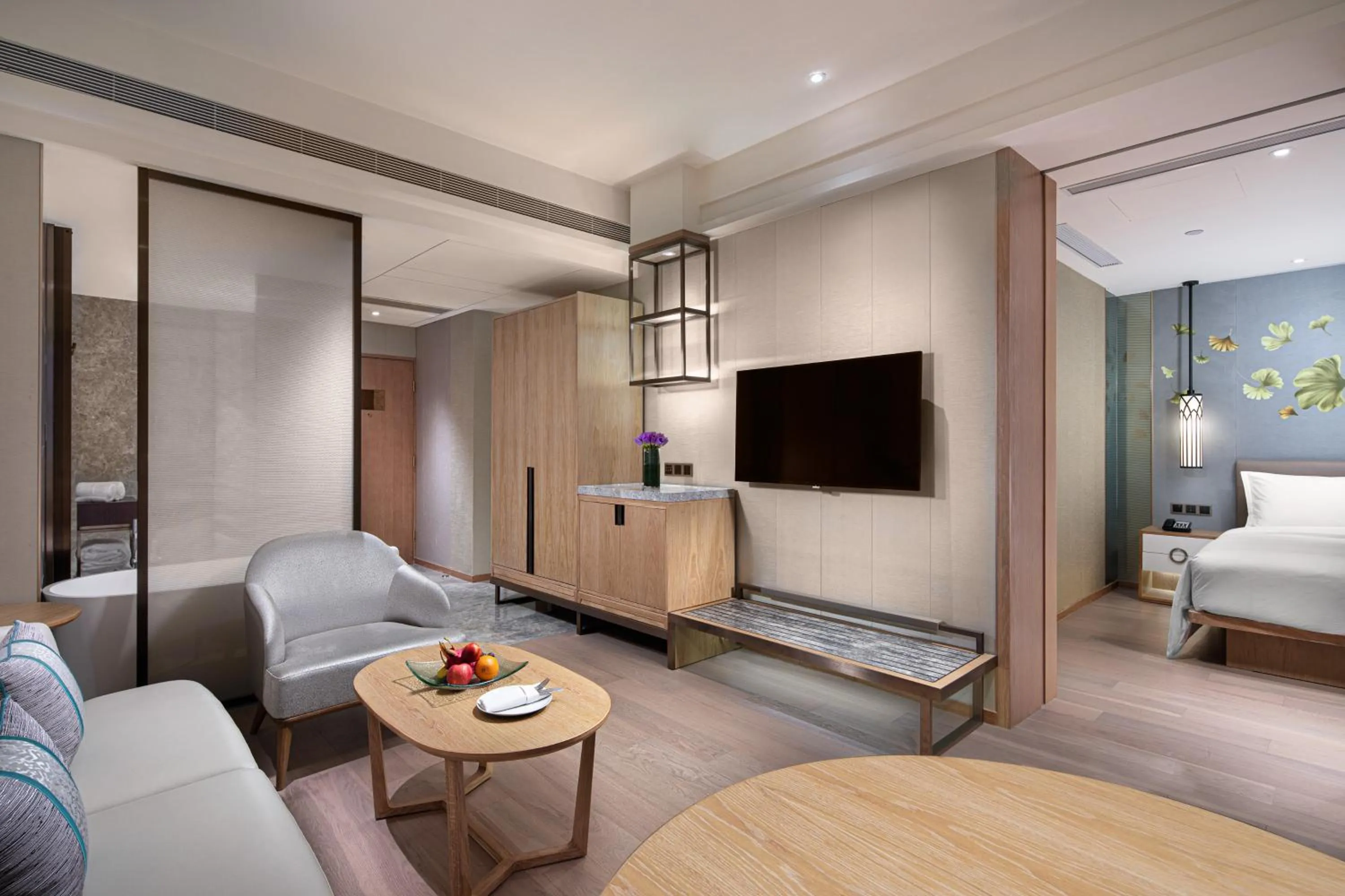 Living room, Bed in Crowne Plaza Shanghai Nanjing Road by IHG