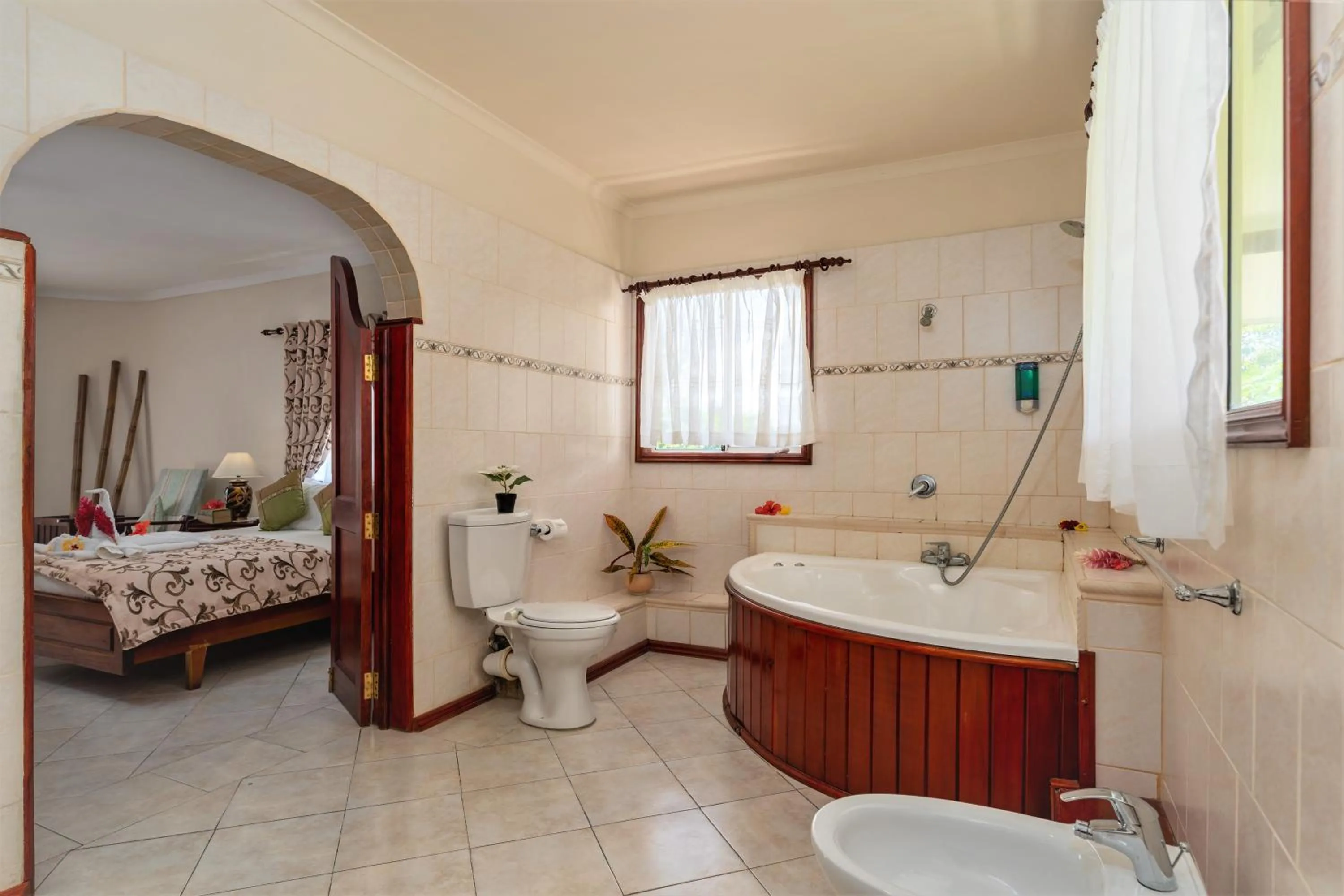 Bathroom, Bed in Carana Hilltop Villa Seychelles