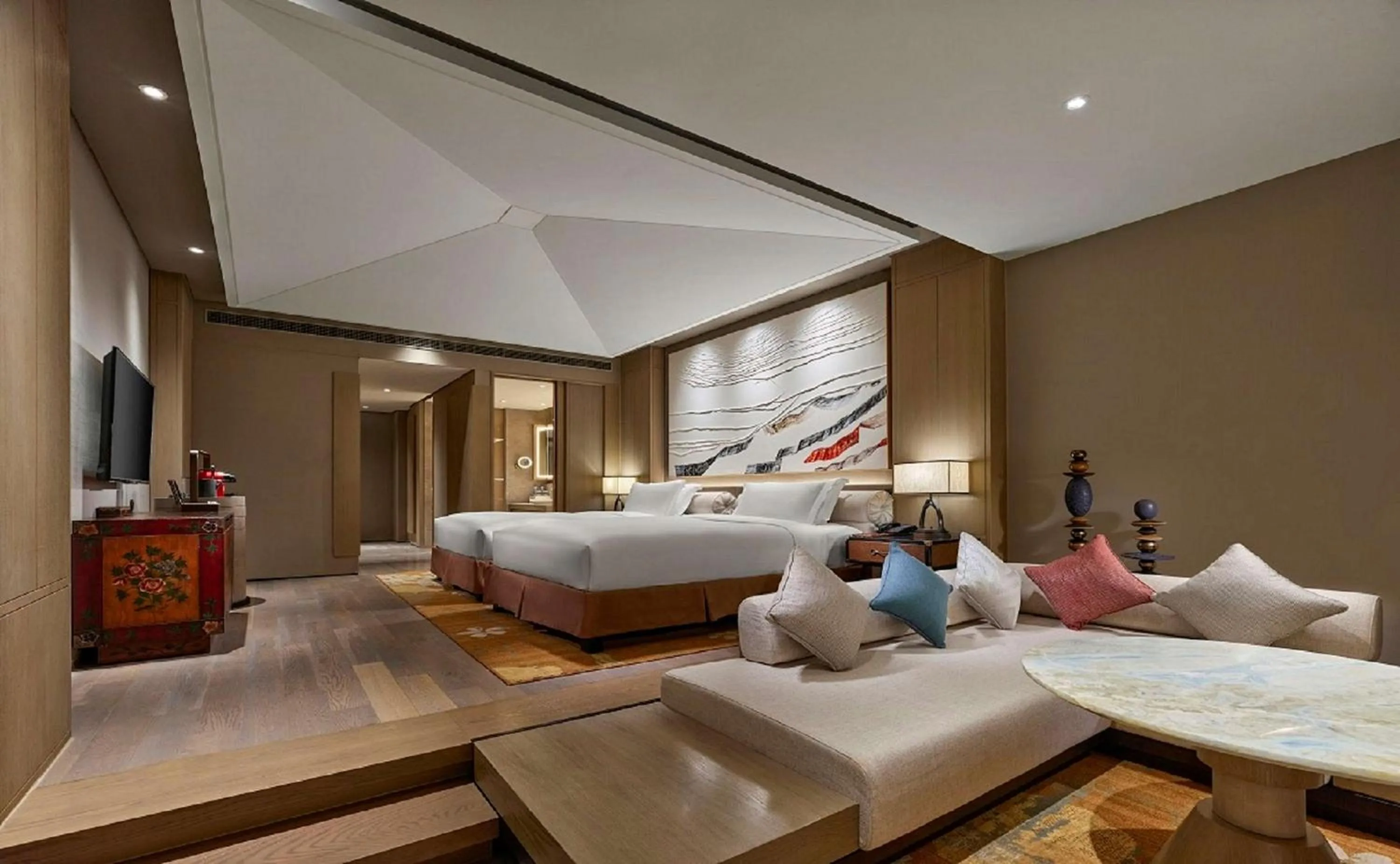 Living room, Bed in Conrad Jiuzhaigou