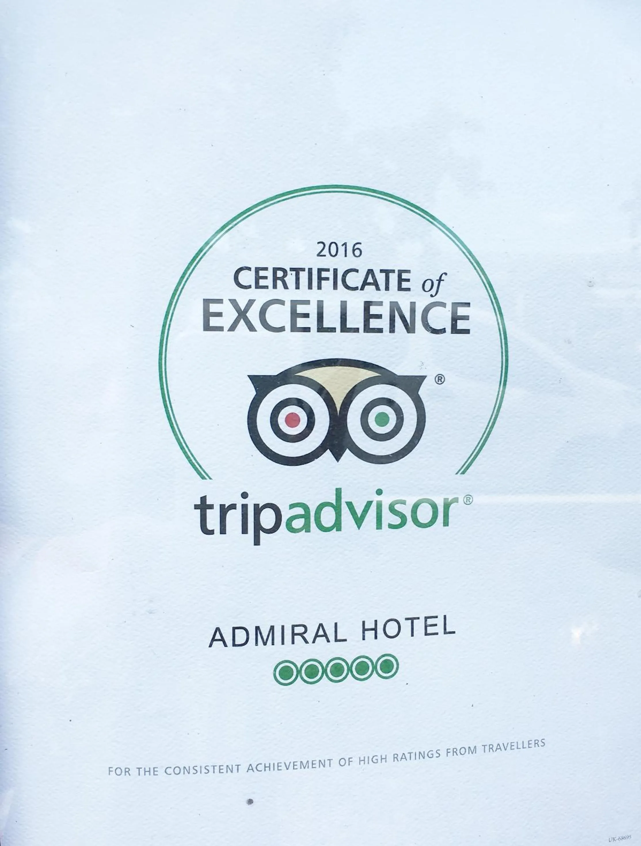 Certificate/Award in Admiral Hotel