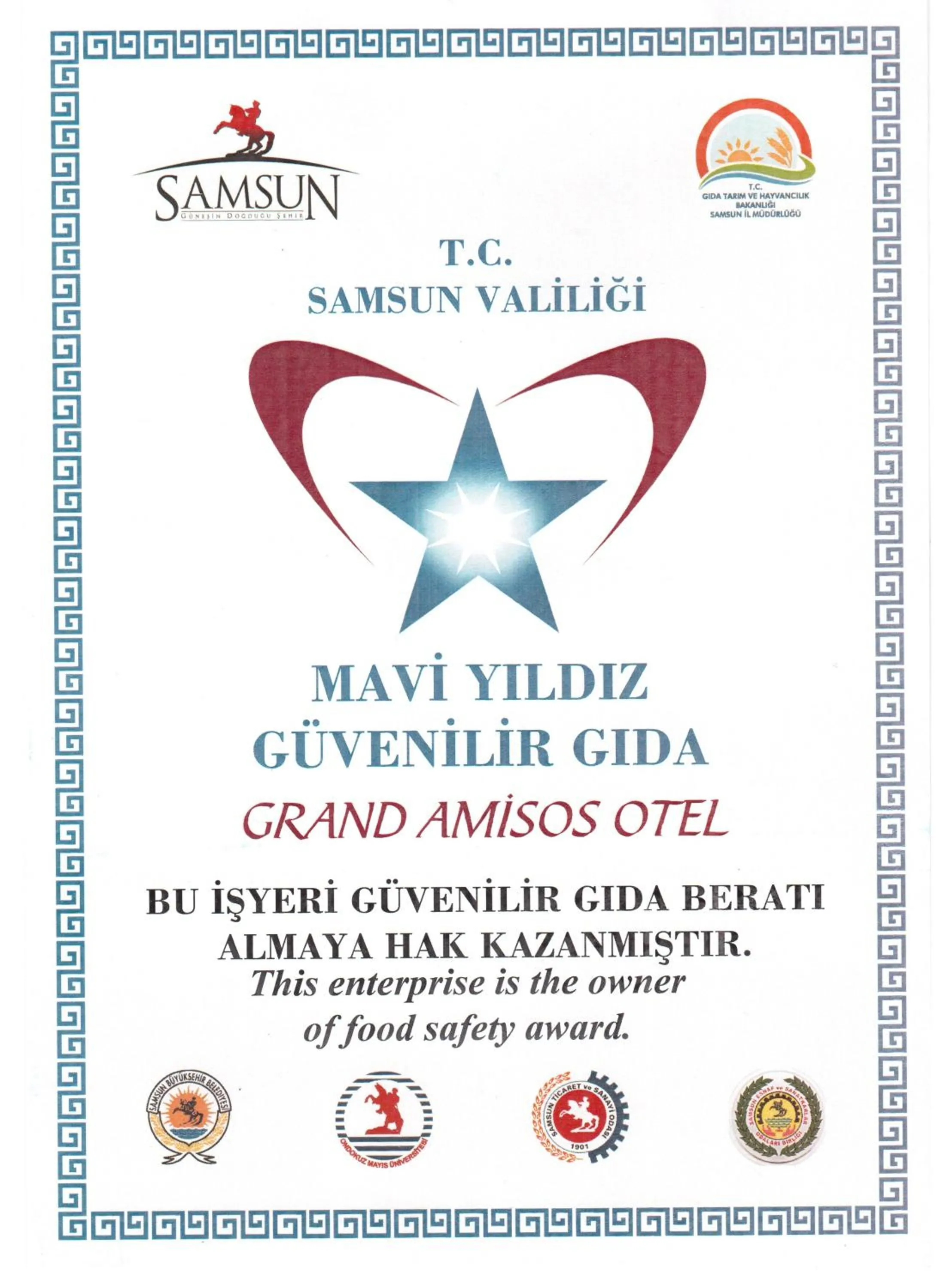 Logo/Certificate/Sign in Grand Amisos Hotel