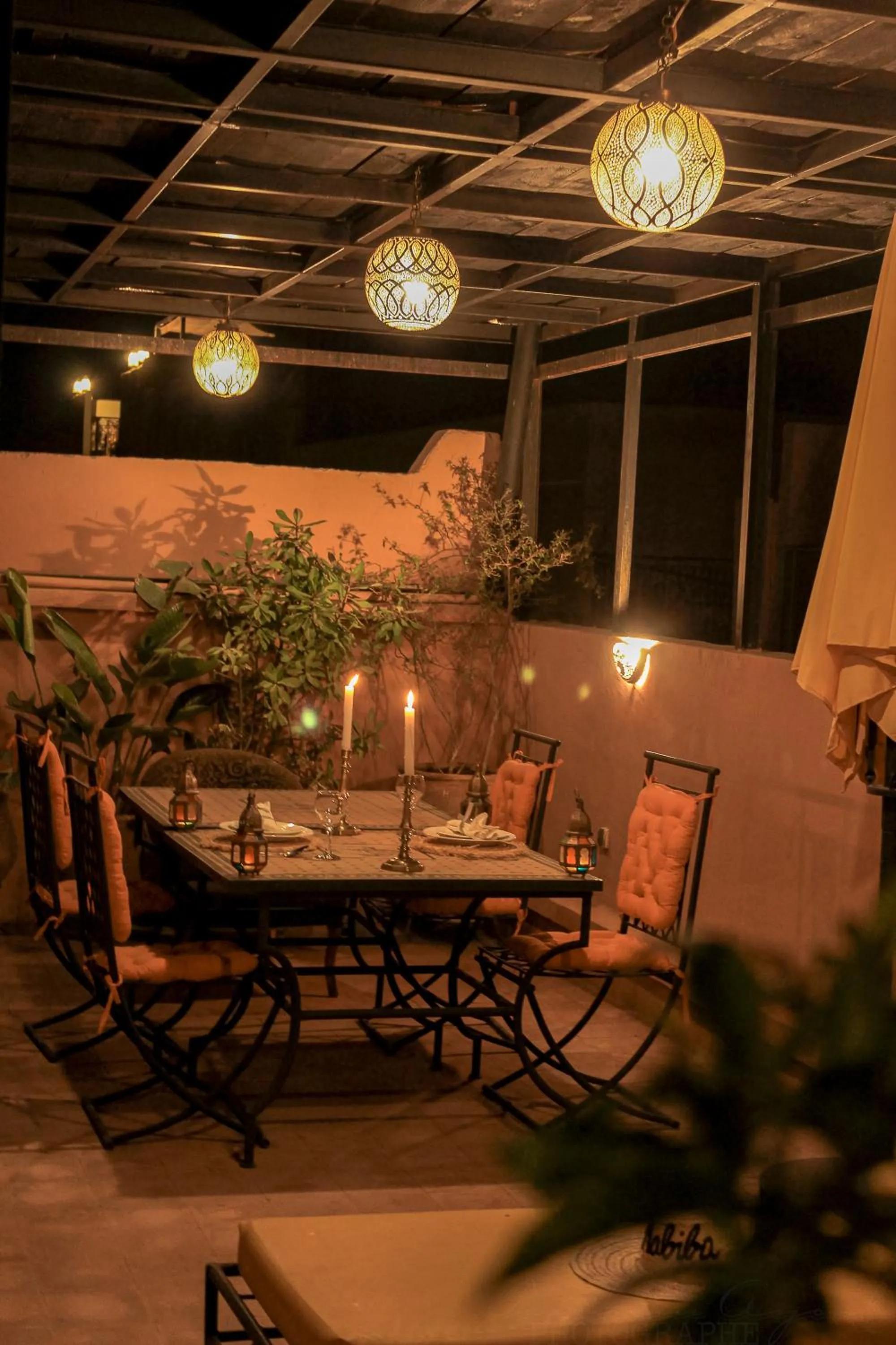 Dining area in Riad Dar Habiba by Garden Wonders