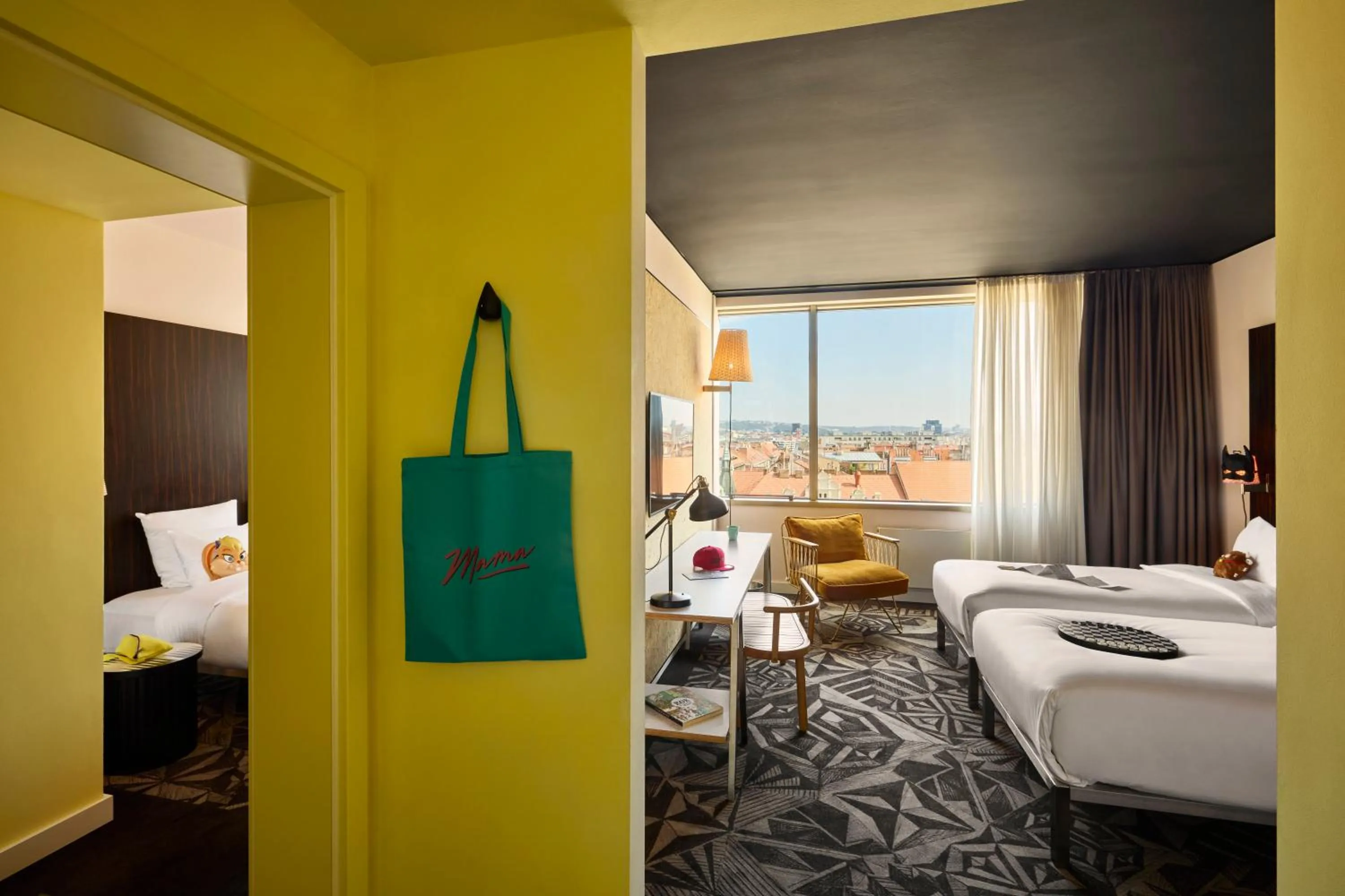 View (from property/room), Bed in Mama Shelter Prague