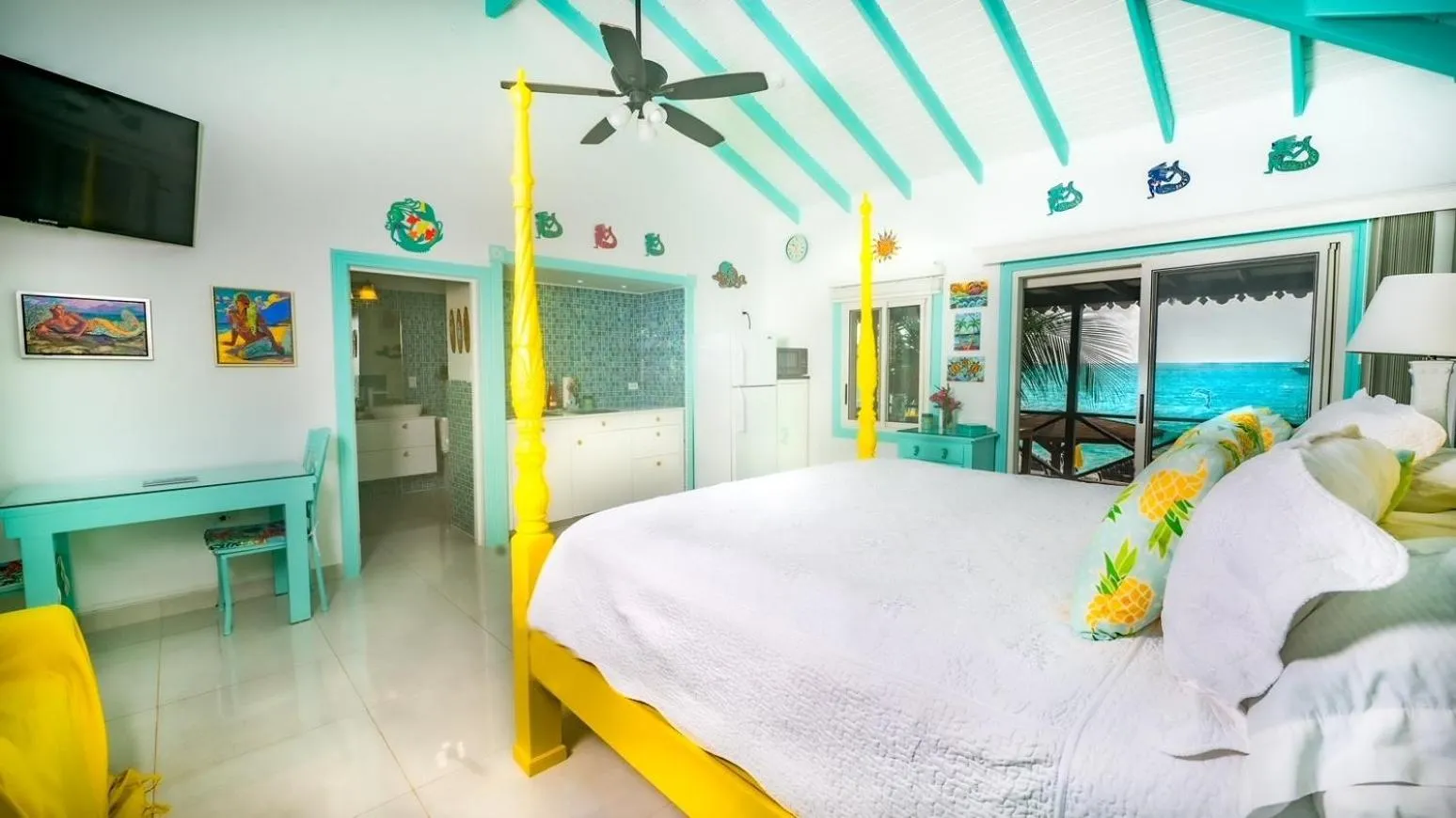 Bed in Mary's Boon Beach Resort & Spa