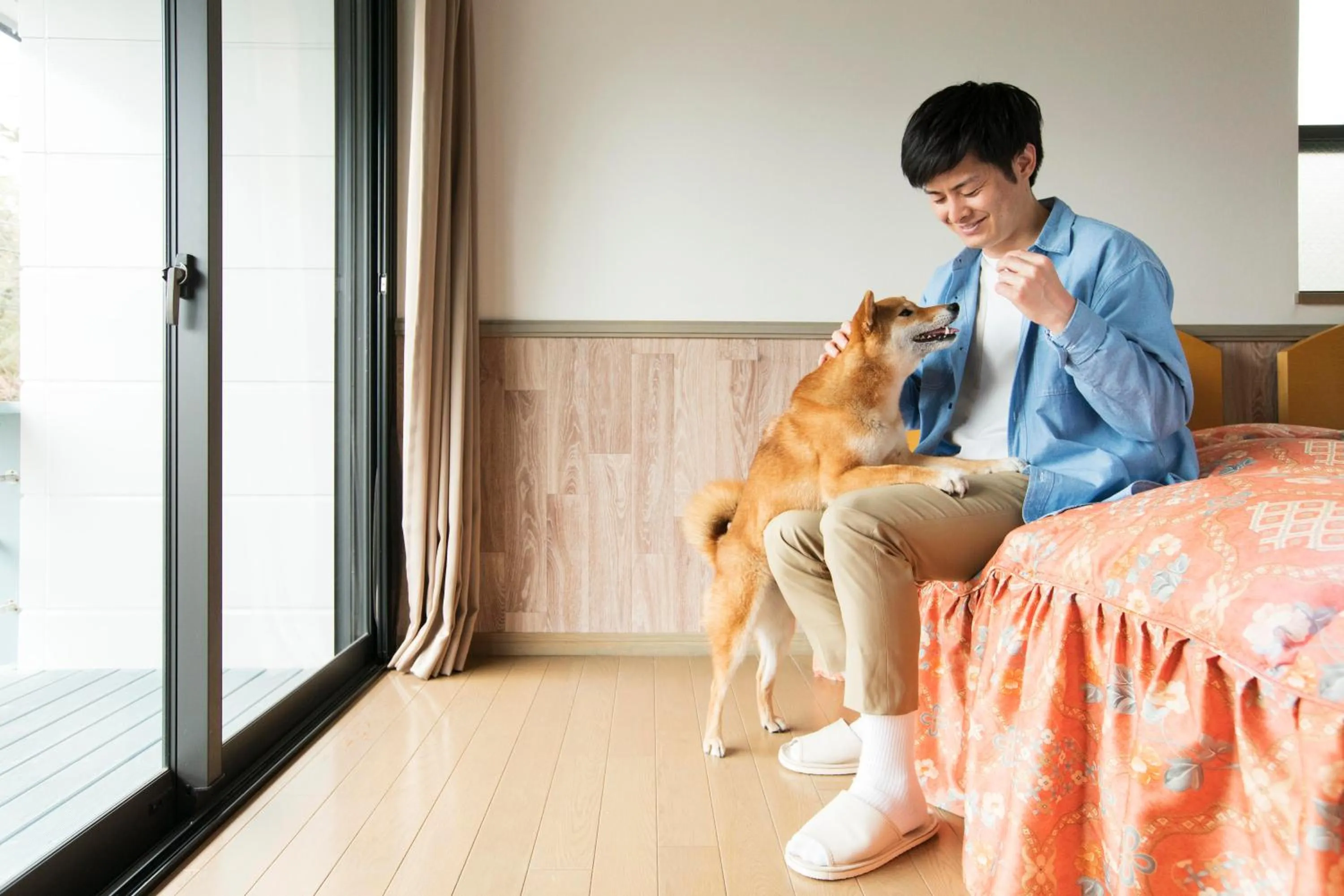 Bed in Izu-Kogen Wan Wan Paradise Hotel & Cottage