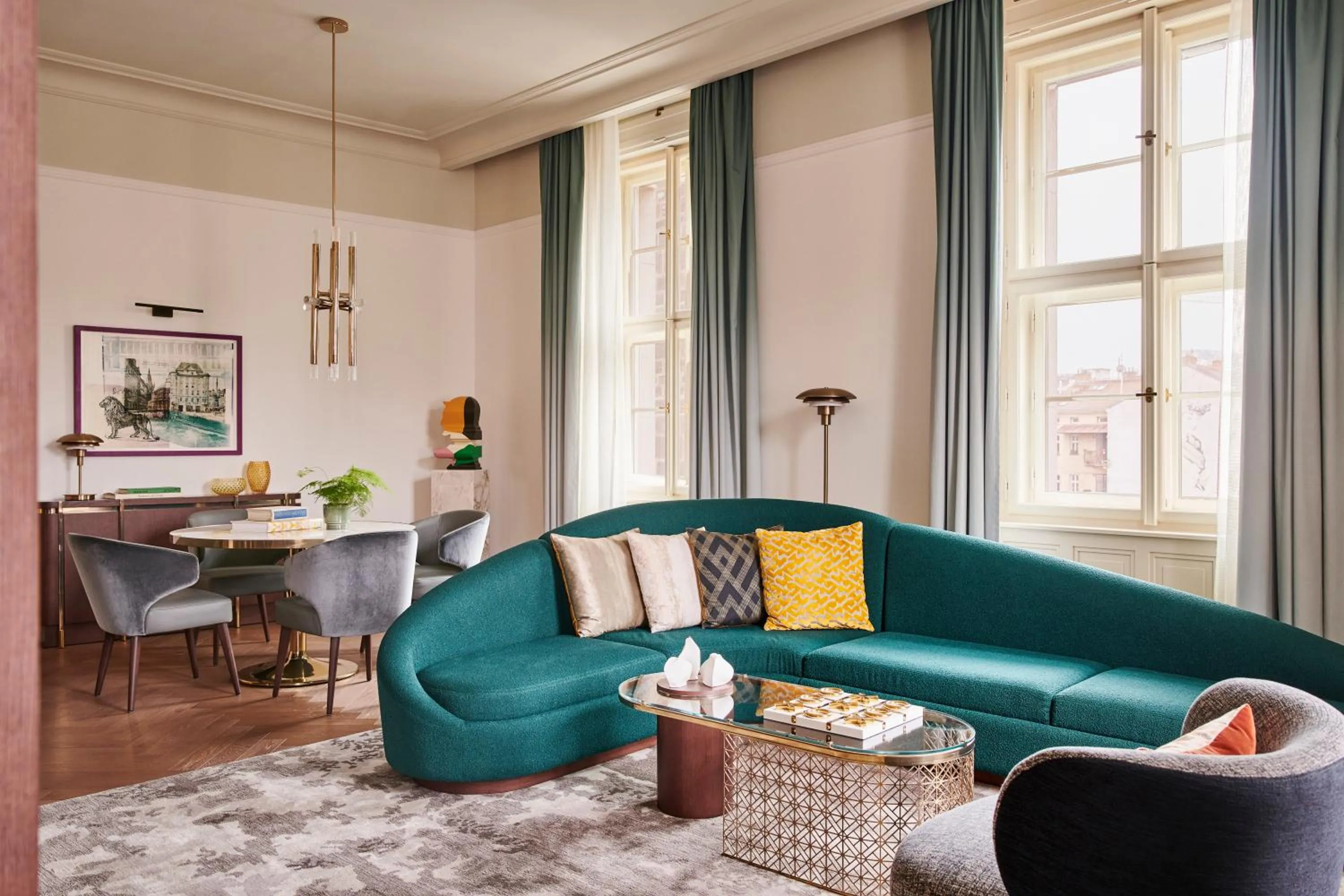 Seating area in Andaz Prague, By Hyatt