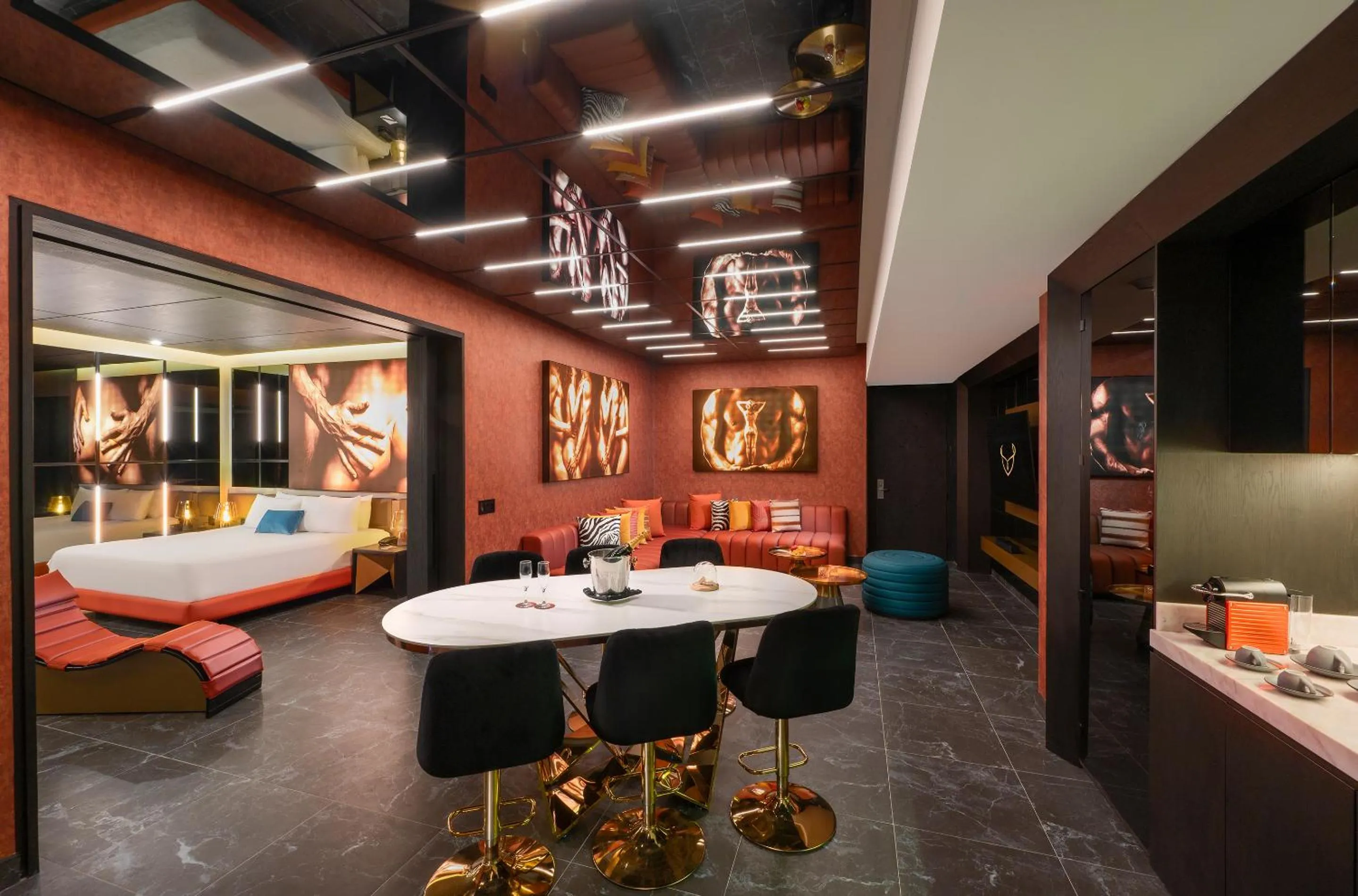 Living room, Bed in Desire Riviera Maya Resort All Inclusive - Couples Only