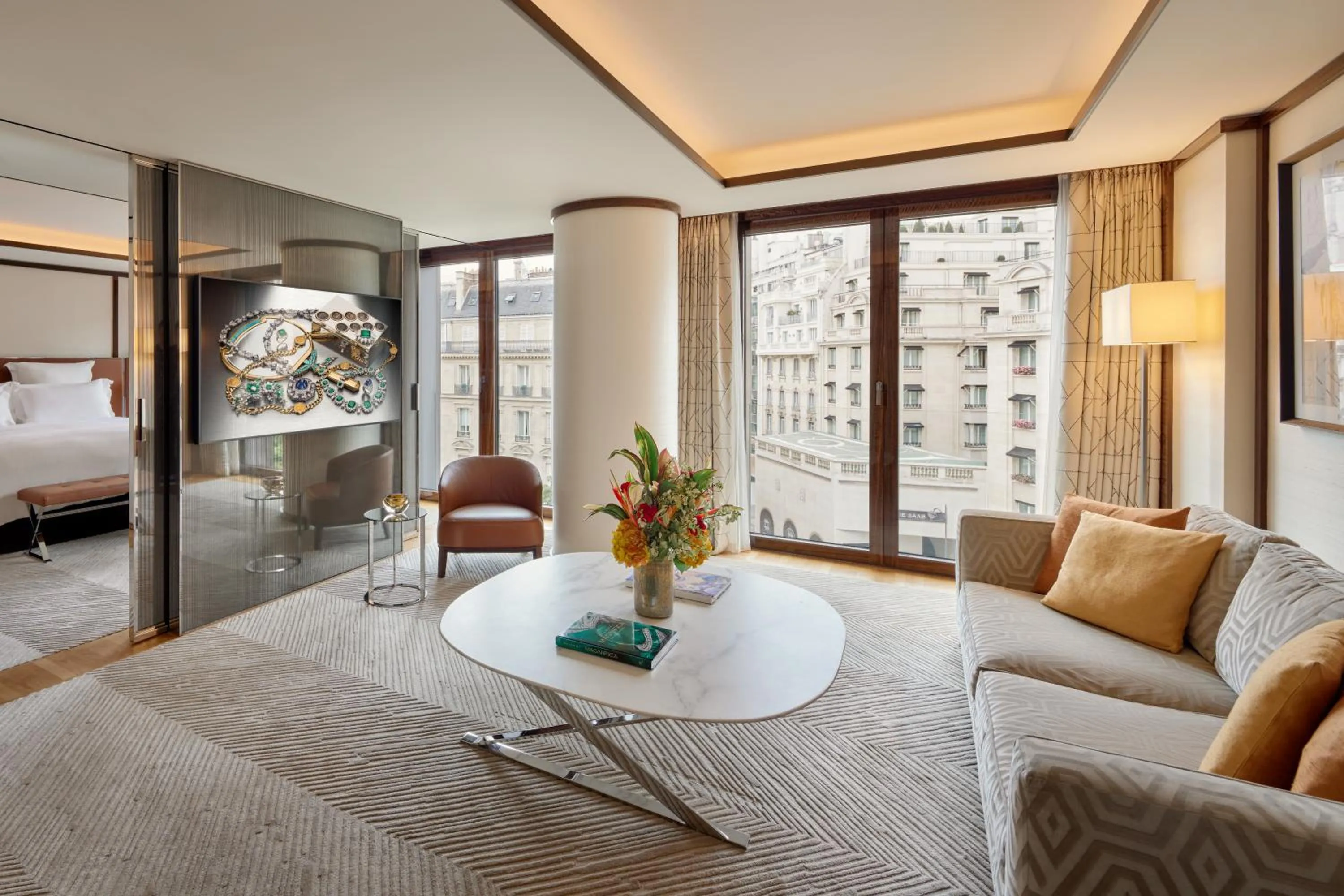 Living room, Bed in Bvlgari Hotel Paris