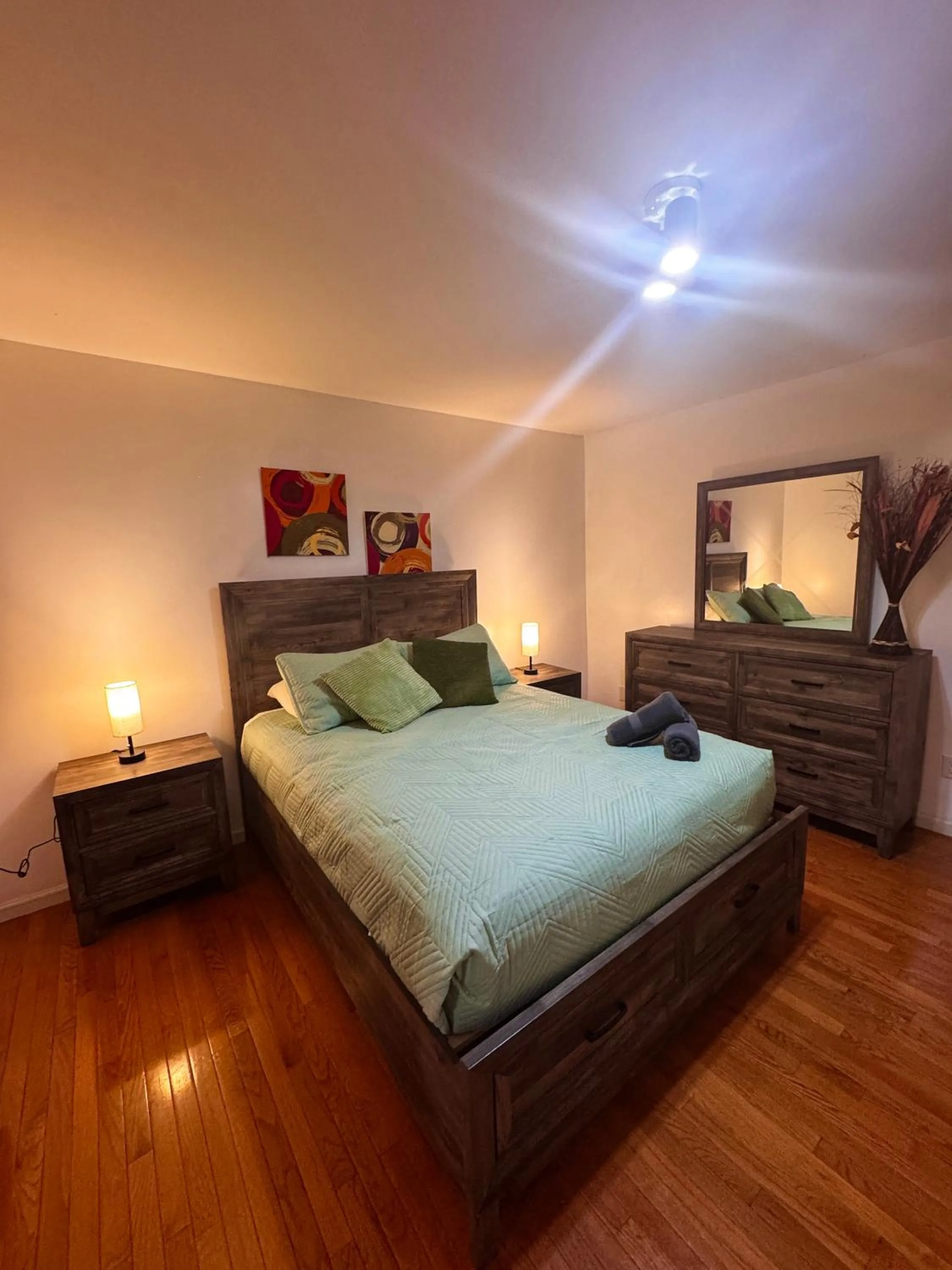 Bedroom, Bed in Luxury Villa with Hot Tub, Two Fire Pits, King Bed Suite, Game Room & Fenced Yard