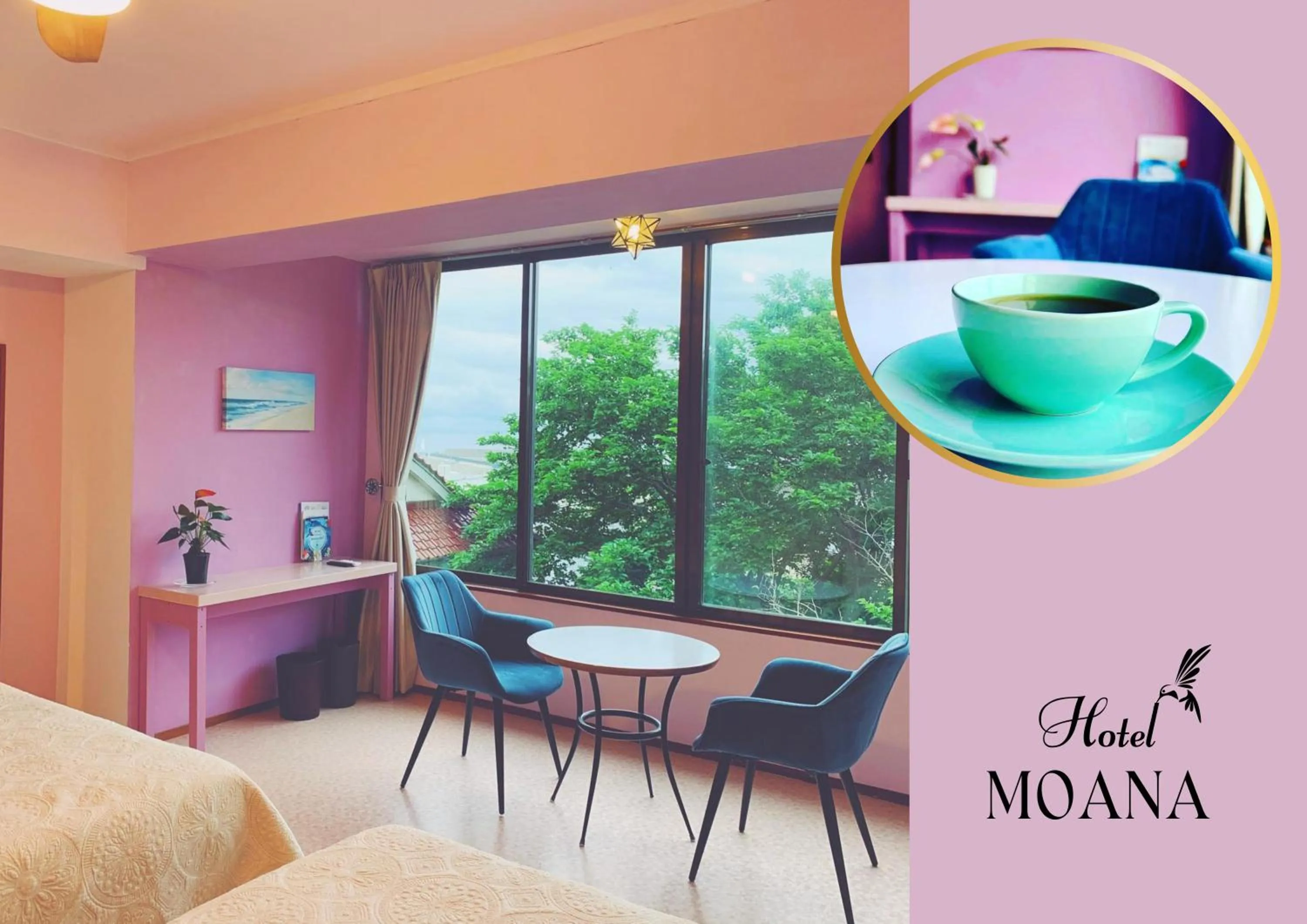 Bed in Hotel MOANA絶景オーシャンビューカフェラウンジ朝食付き