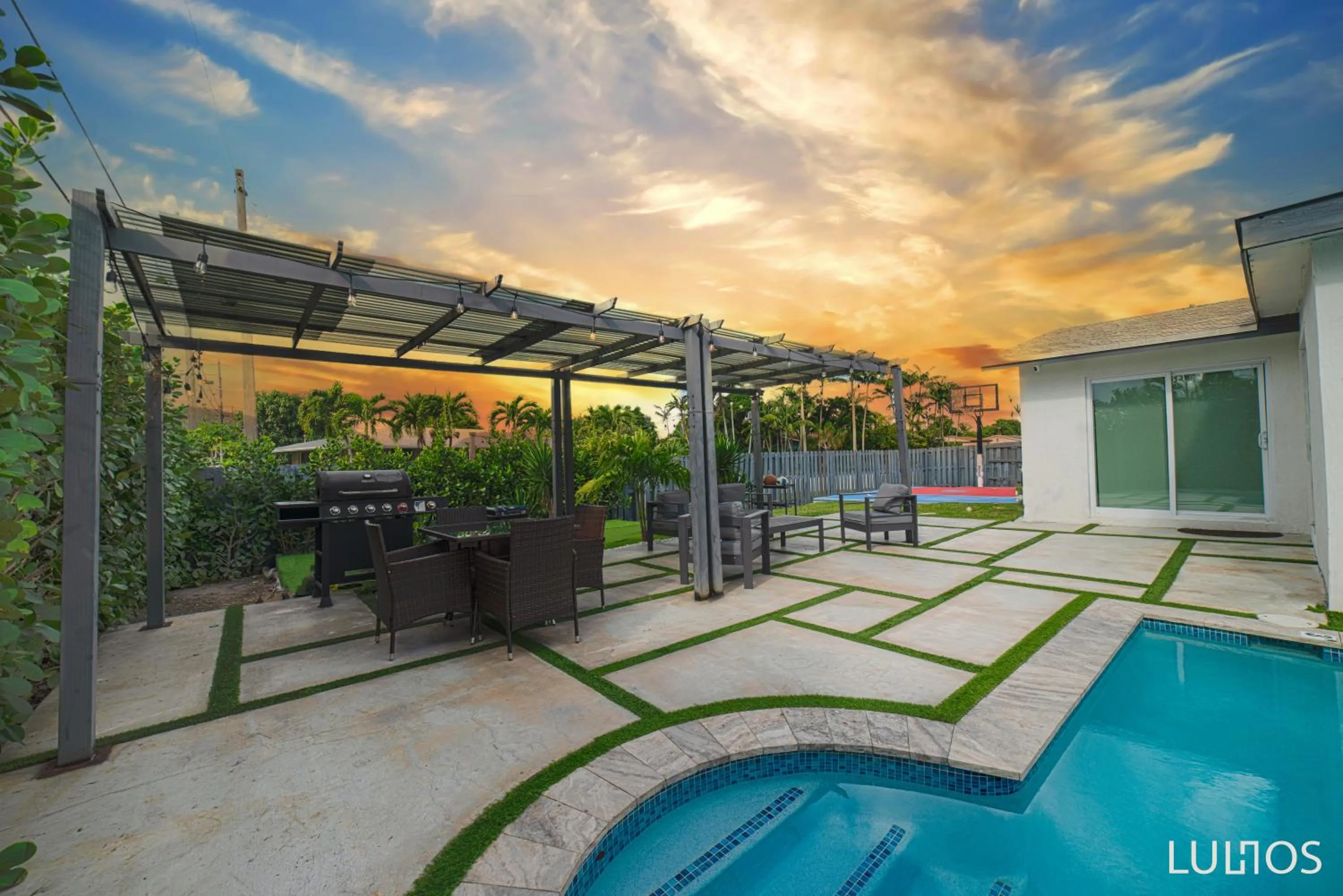 Patio in Magical Miami Retreat with Heated Pool, Mini Golf, and Basketball Court L19