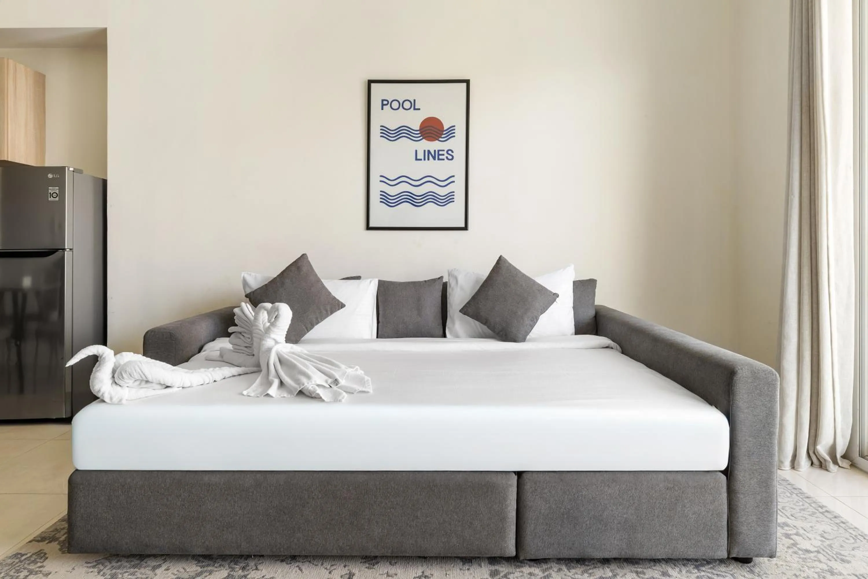 Living room, Bed in Unlock Metropolis Business Bay