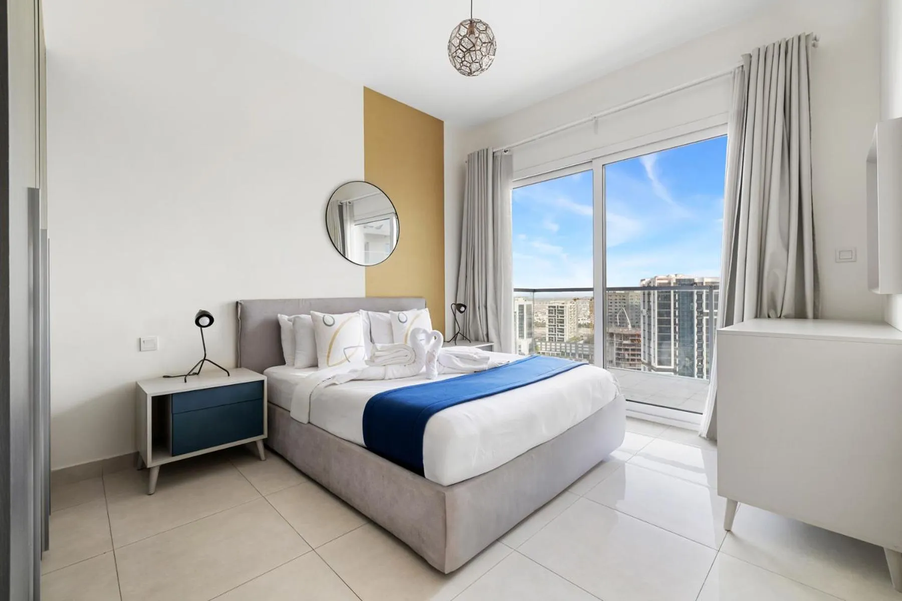 Bedroom, Bed in Unlock Metropolis Business Bay