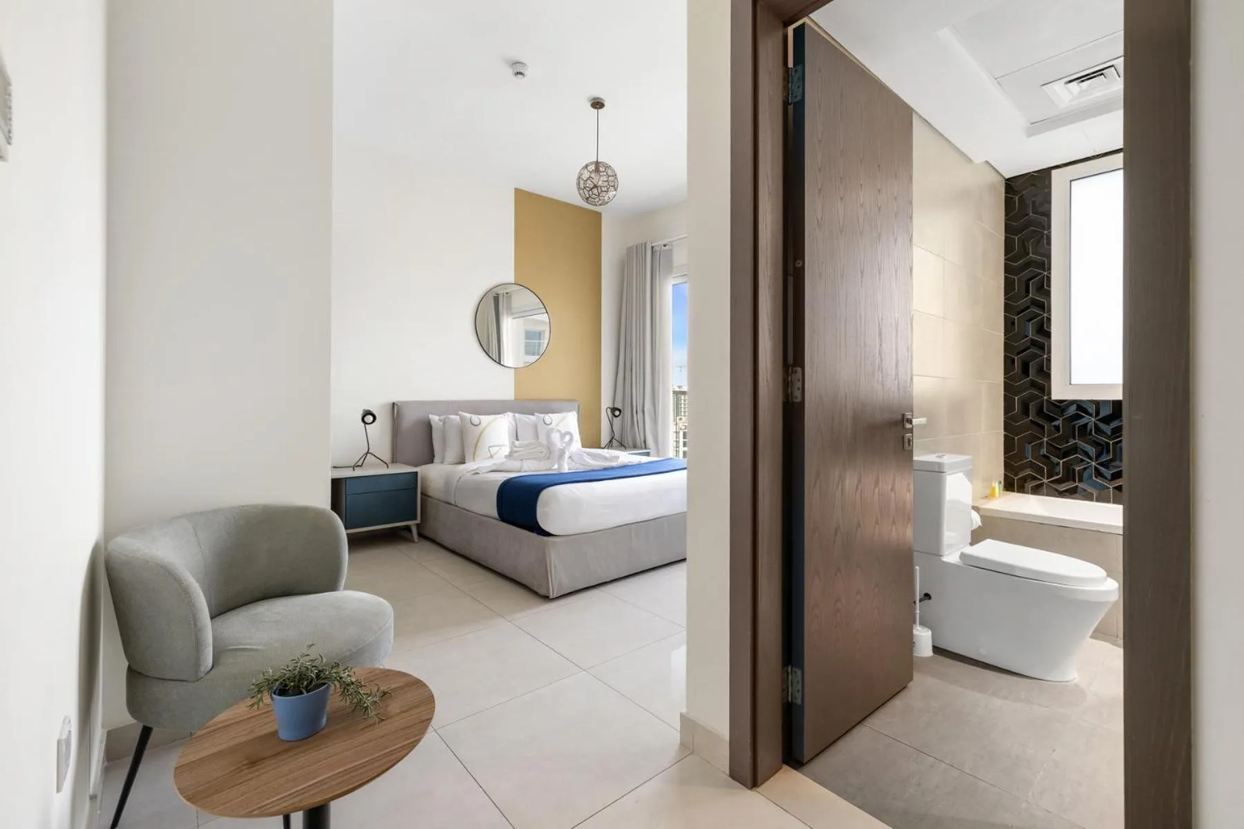 Bathroom, Bed in Unlock Metropolis Business Bay