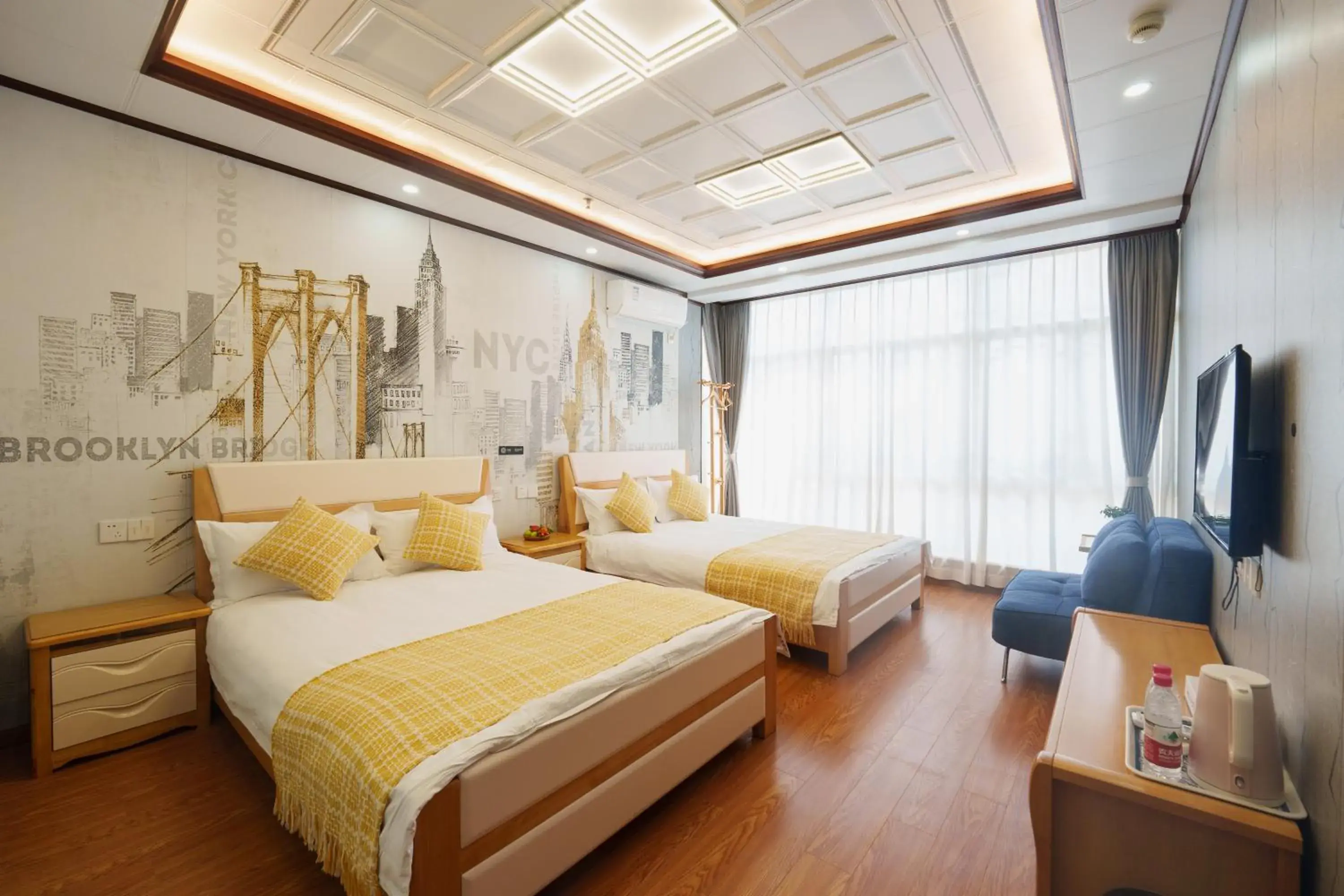 Double Room with Two Double Beds in Floral Yilanxuan Zhouzhuang Hotel Double Room with Two Double Beds in Floral Yilanxuan Zhouzhuang Hotel