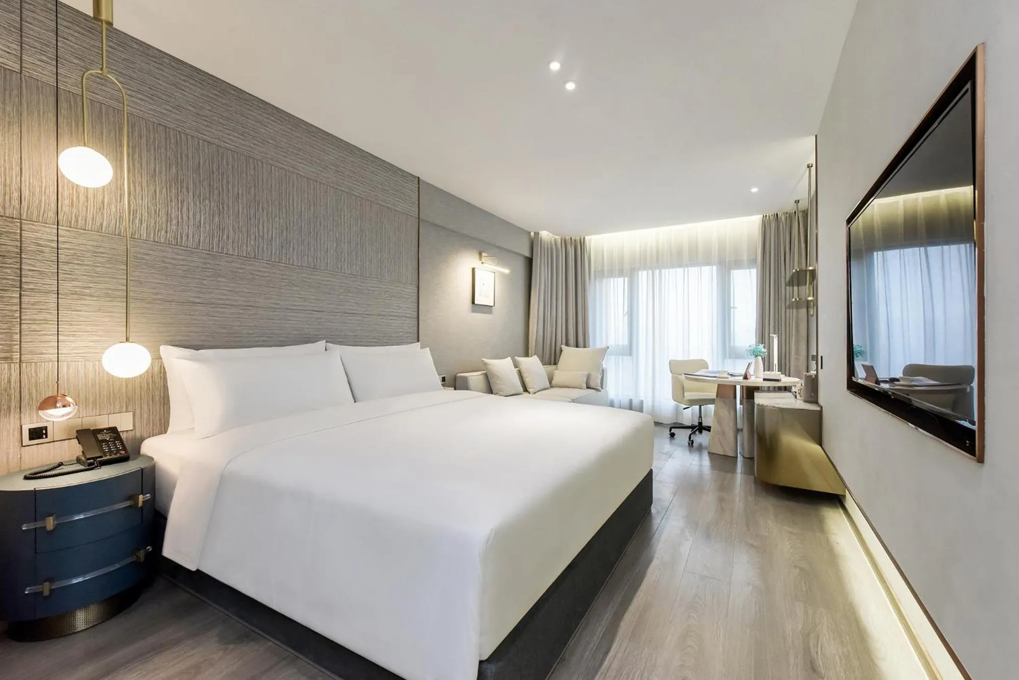 Bedroom, Bed in Kuanrong Suites Hotel Liangjiang love sea shopping park